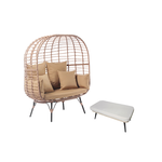 CONCEPT USINE Ensemble fauteuil sur pied effet rotin et repose-pieds avec coussin beige JANE