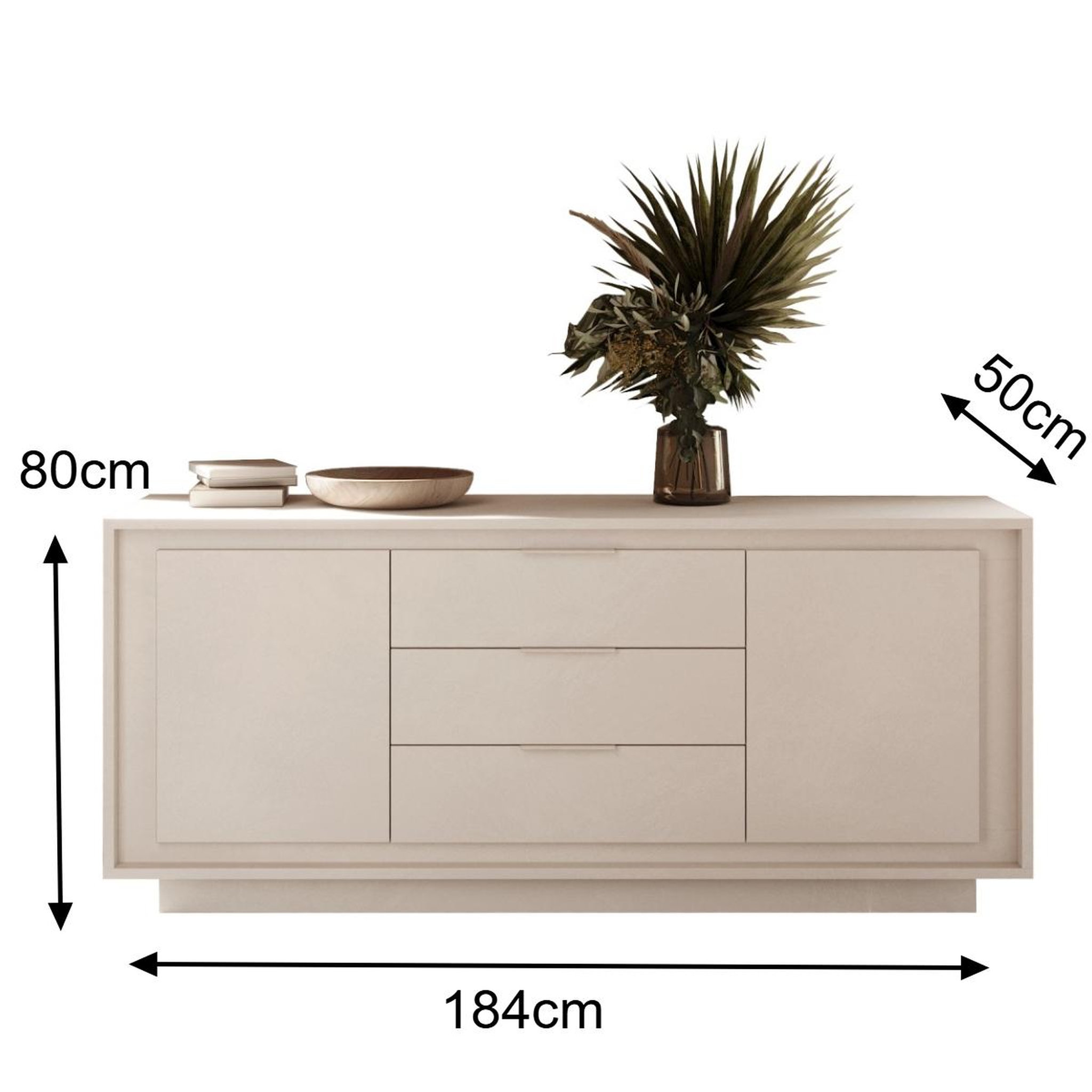 Voir la diapositive 6 : JLC KREATION Buffet bas design beige 2 portes-3 tiroirs 180cm yori