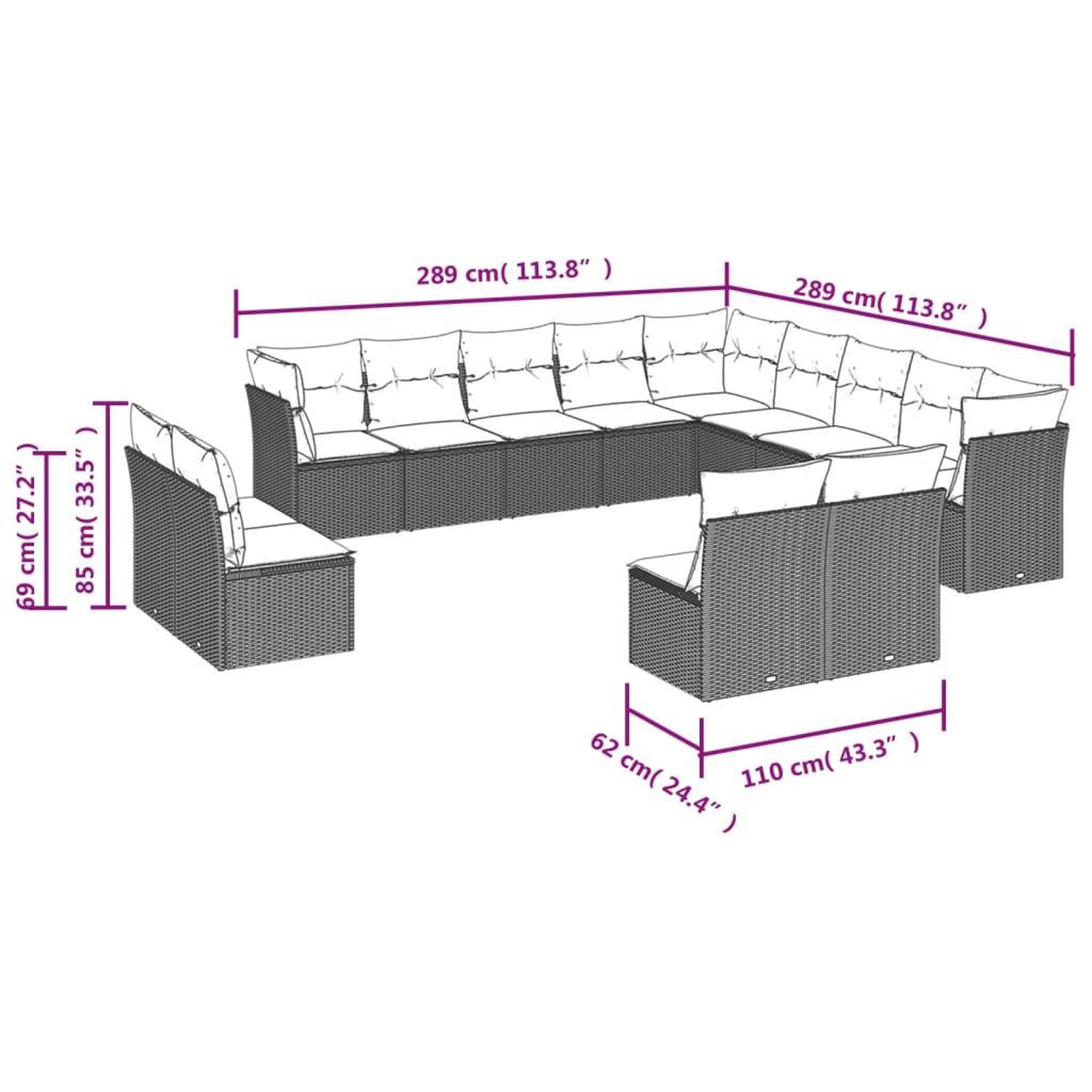 Voir la diapositive 3 : VIDAXL Salon de jardin avec coussins 13 pcs gris clair resine tressee