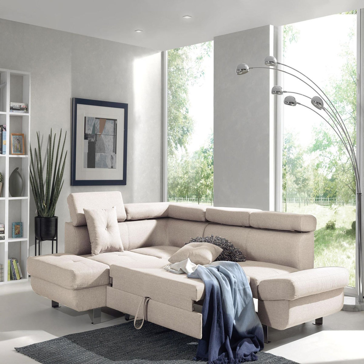 BEST MOBILIER Lisbona - canapé d'angle gauche convertible - 5 places - avec têtières