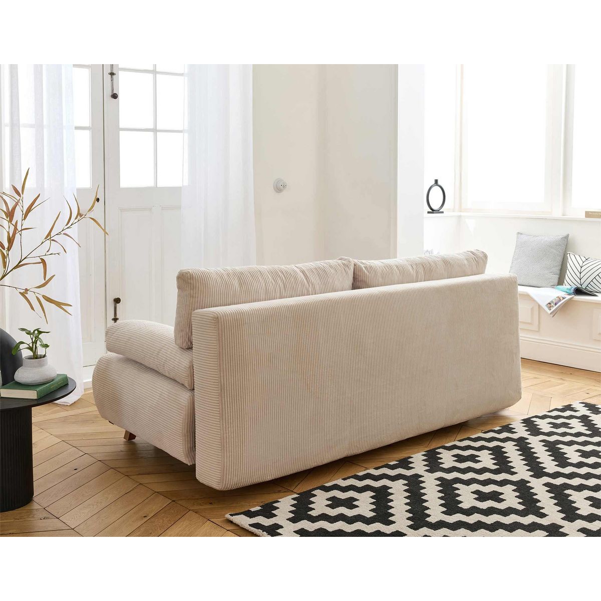 BEST MOBILIER Cristal - canapé 3 places - convertible avec coffre et grand pouf - en velours côtelé