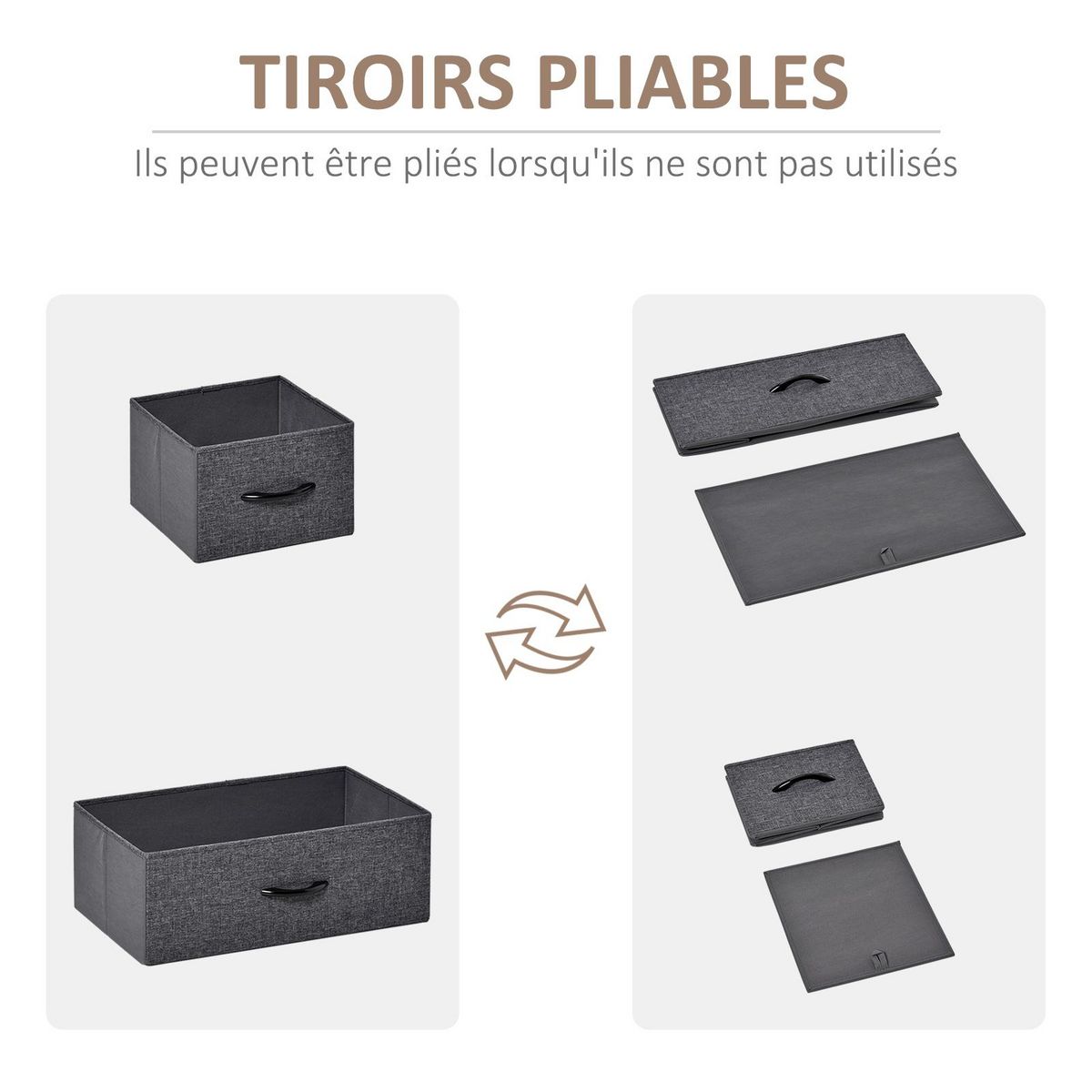 HOMCOM Commode meuble de rangement 5 tiroirs pliables en tissu 58 x 29 x 99 cm gris