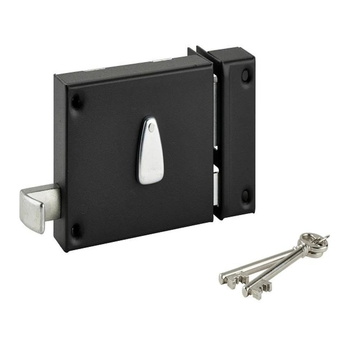 THIRARD Serrure applique horizontale 6 gorges, à tirage, coffre 140x88mm, version droite, 2 clés, finition noire
