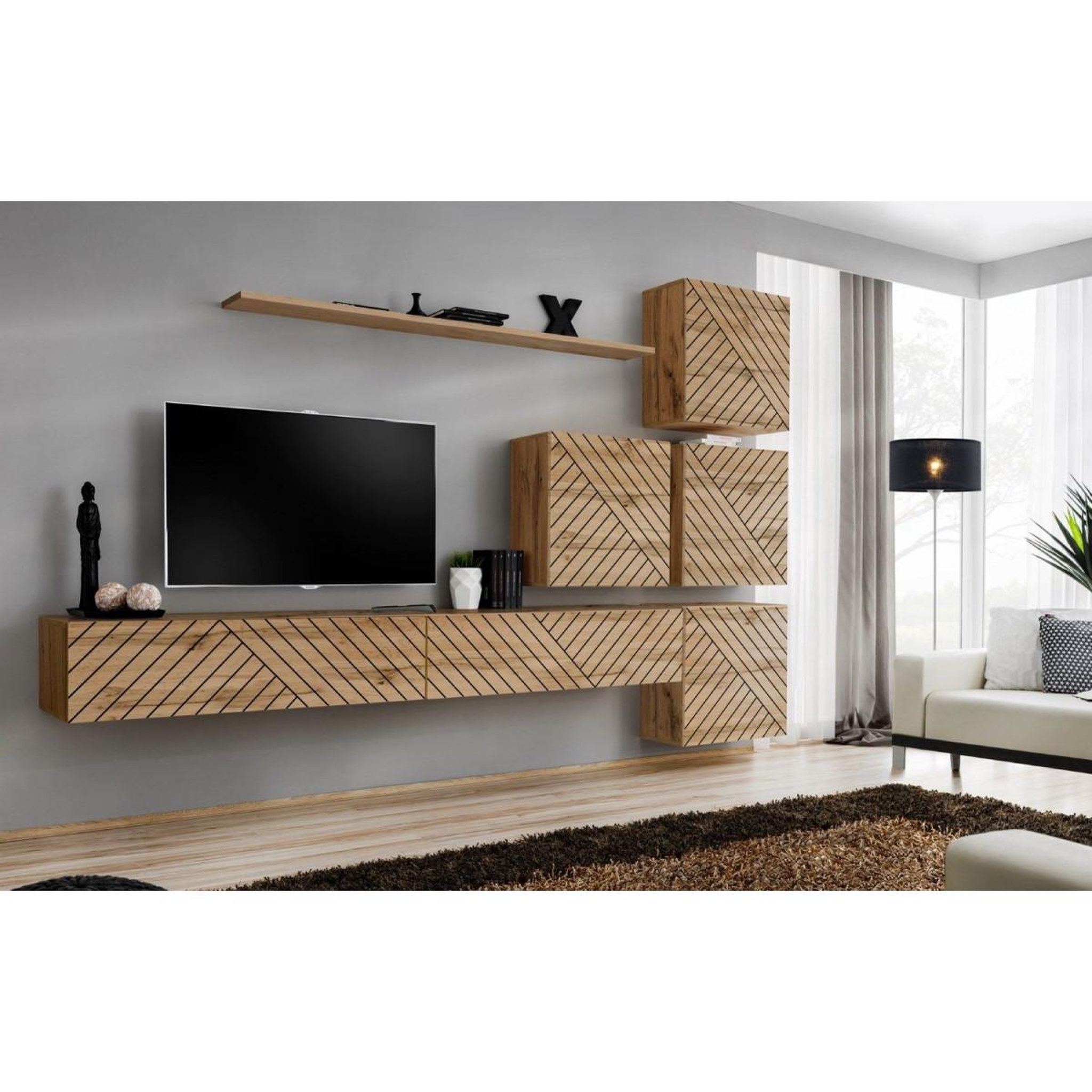 Voir la diapositive 2 : Paris Prix Ensemble meuble tv  switch lamel ix  310cm naturel