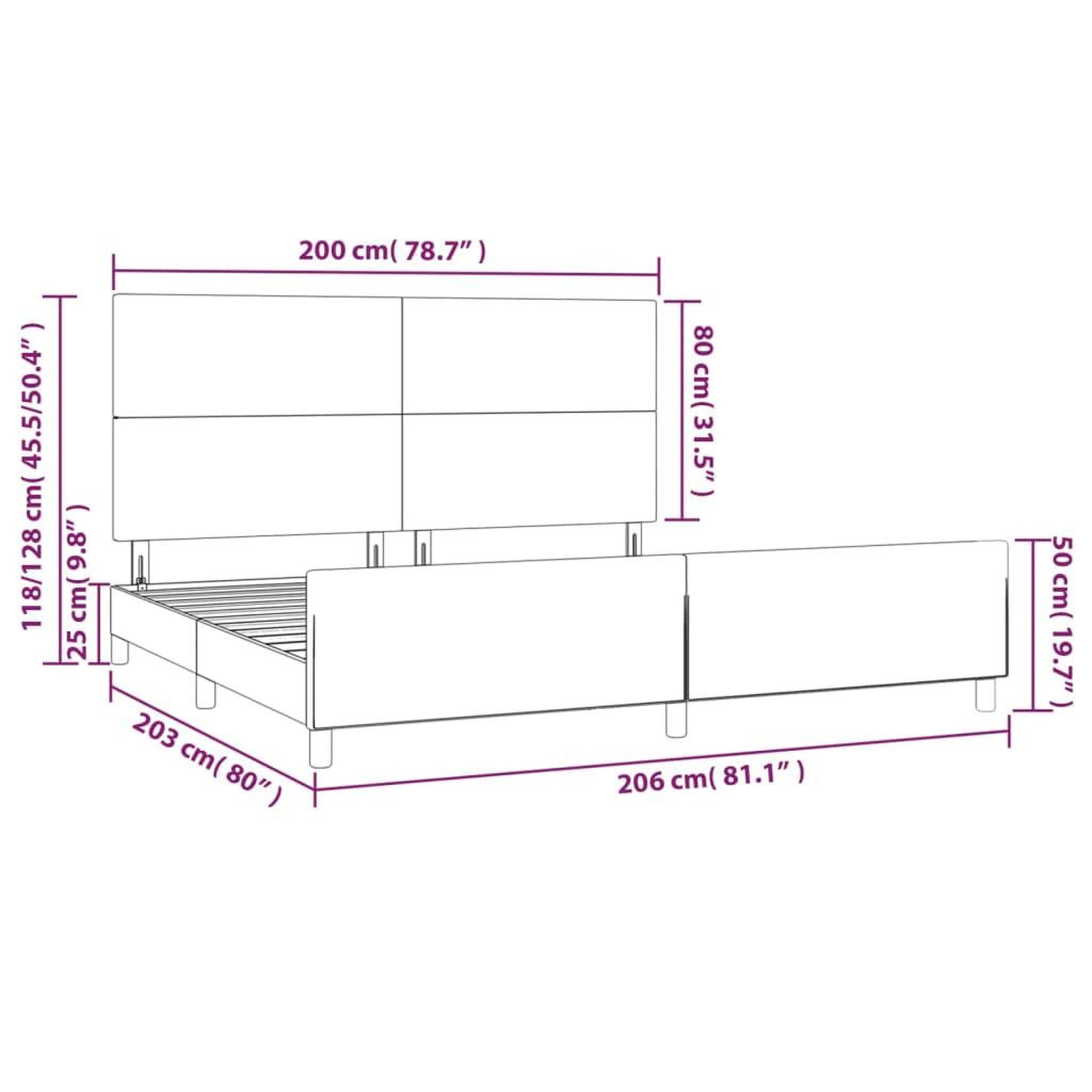 Voir la diapositive 6 : VIDAXL Cadre de lit sans matelas noir 200x200 cm similicuir