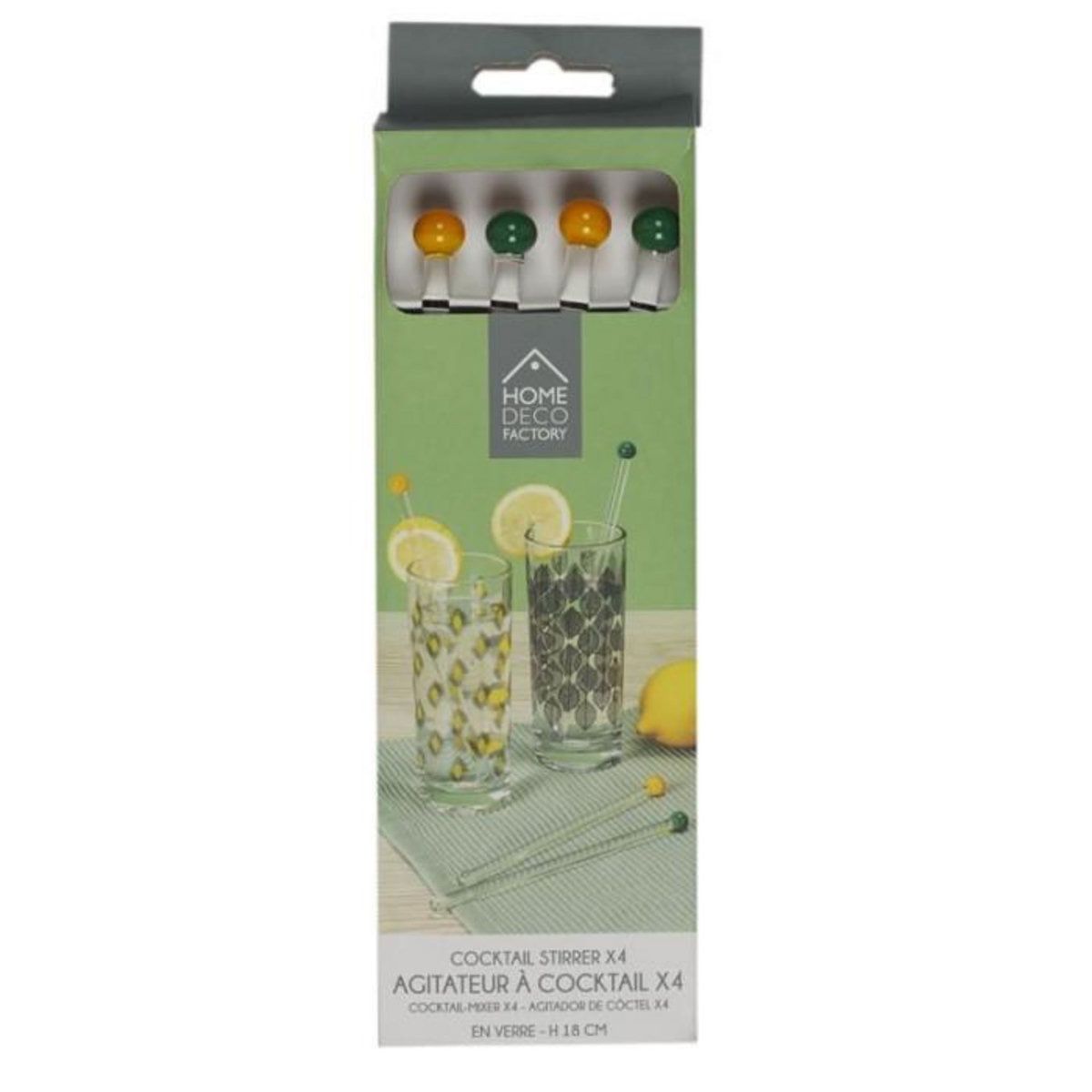 Paris Prix Lot de 4 Agitateurs à Cocktail  Verre  18cm Multicolore