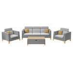 Proloisirs Ensemble salon de jardin complet 4 places Ivano en Aluminium - oak/naturel/gris