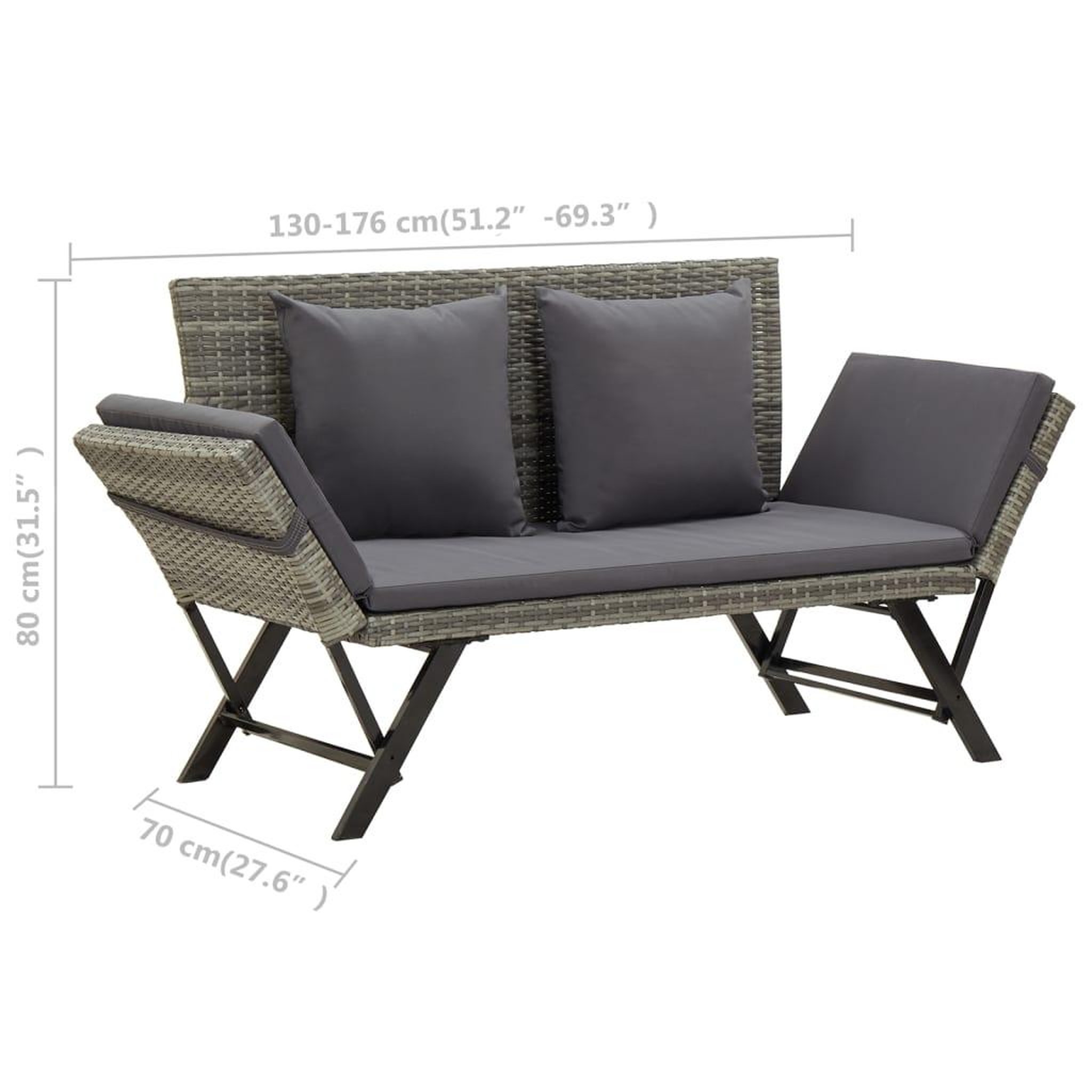 Voir la diapositive 6 : VIDAXL Banc de jardin avec coussins 176 cm Gris Resine tressee