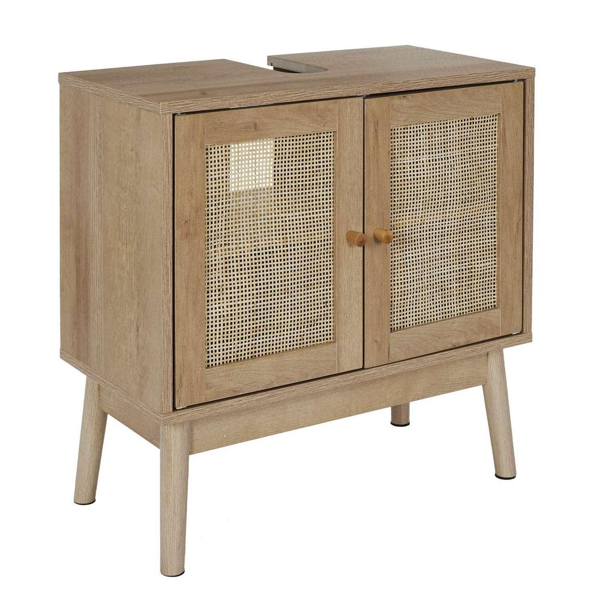 The Home Deco Factory Meuble sous vasque 2 portes Bali en cannage - Marron