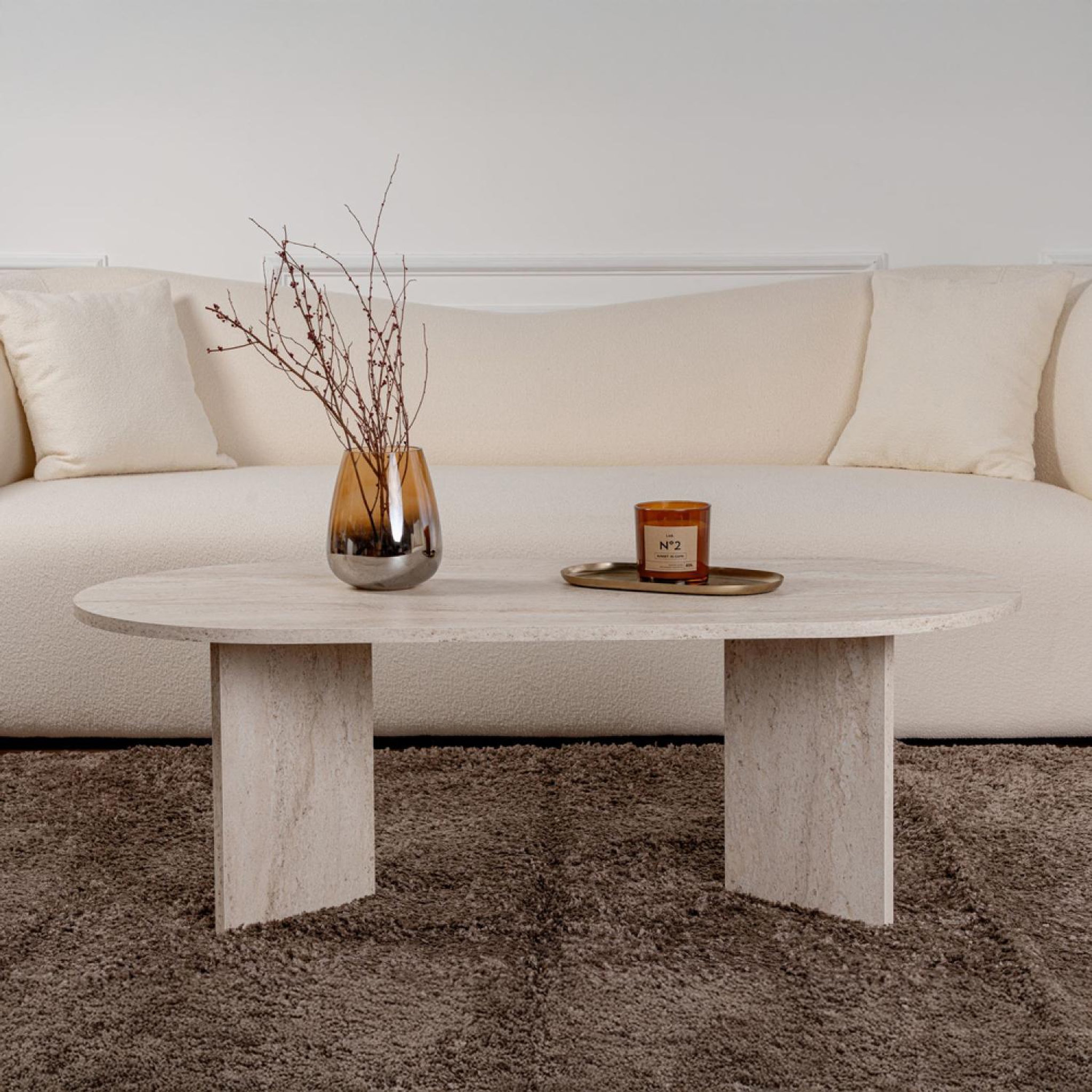 Voir la diapositive 3 : CONCEPT USINE Table basse ovale effet travertin 119x60cm lyu