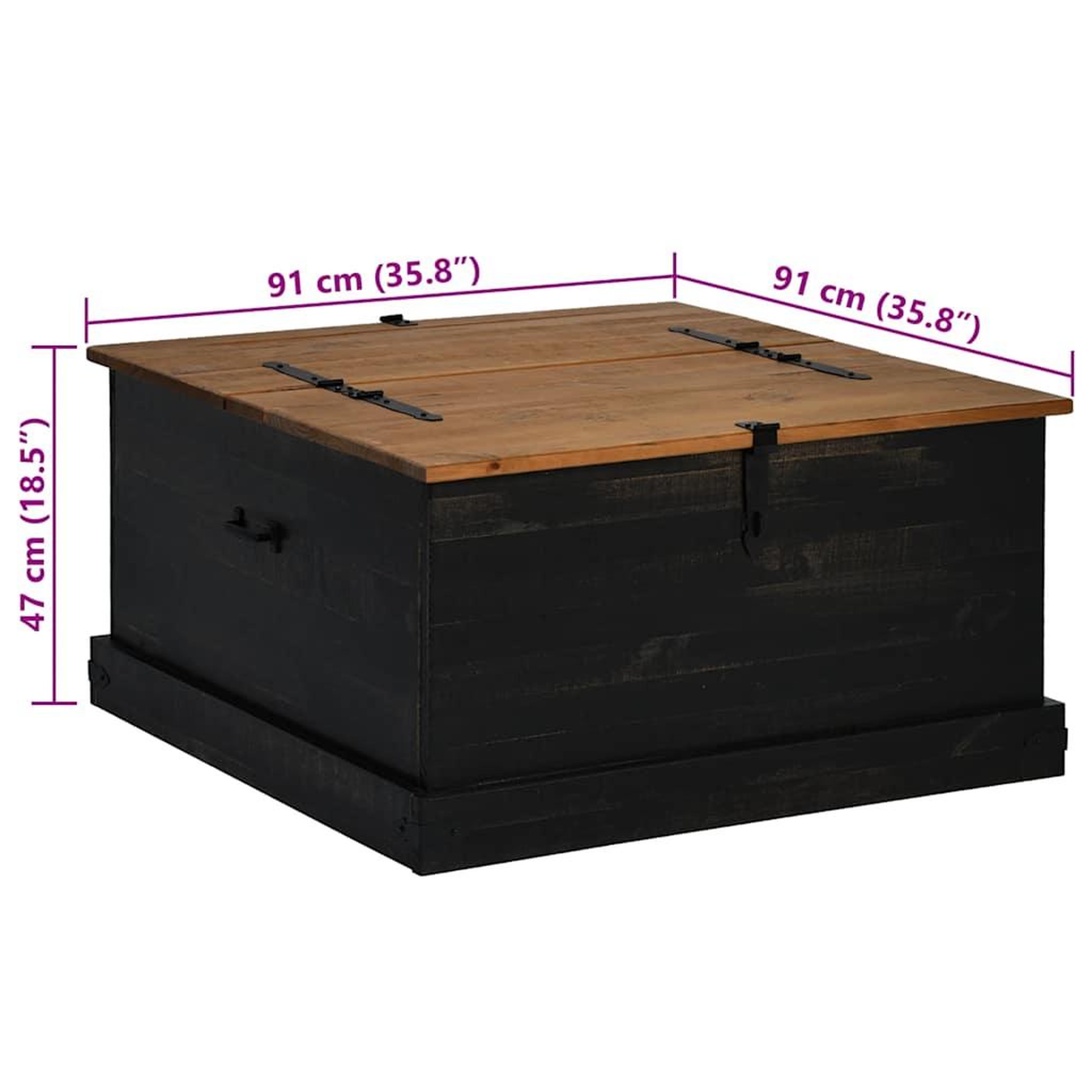 Voir la diapositive 6 : VIDAXL Coffre de rangement HALDEN noir 91x91x47 cm bois massif pin