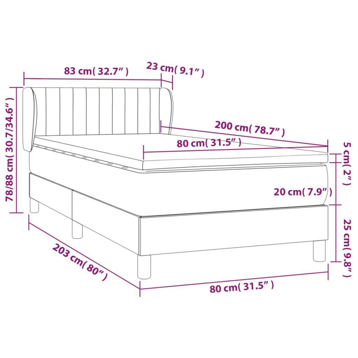 VIDAXL Sommier a lattes de lit avec matelas Bleu 80x200 cm Tissu