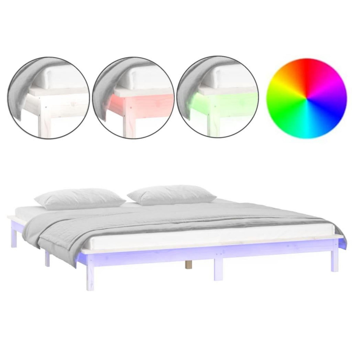 VIDAXL Cadre de lit a LED sans matelas blanc 135x190 cm bois massif