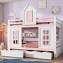 Voir la diapositive 2 : MERAX Lit superposé 90x200cm bois et mdf coloris blanc+rose