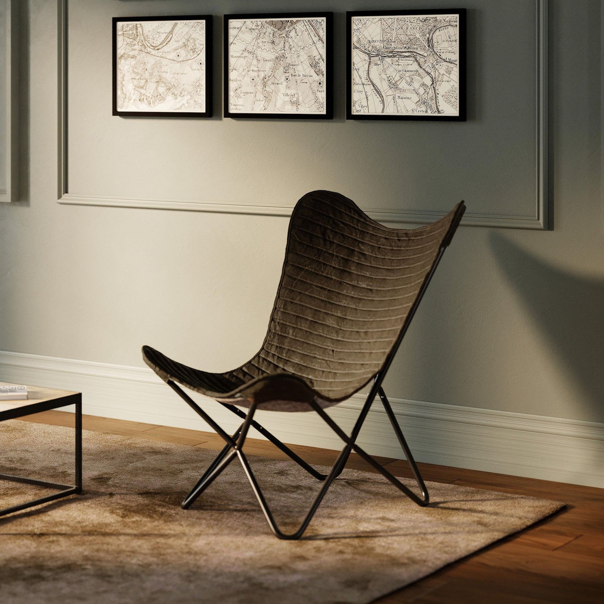 MAISON PAVANE Fauteuil papillon en cuir de chèvre marron-Octave