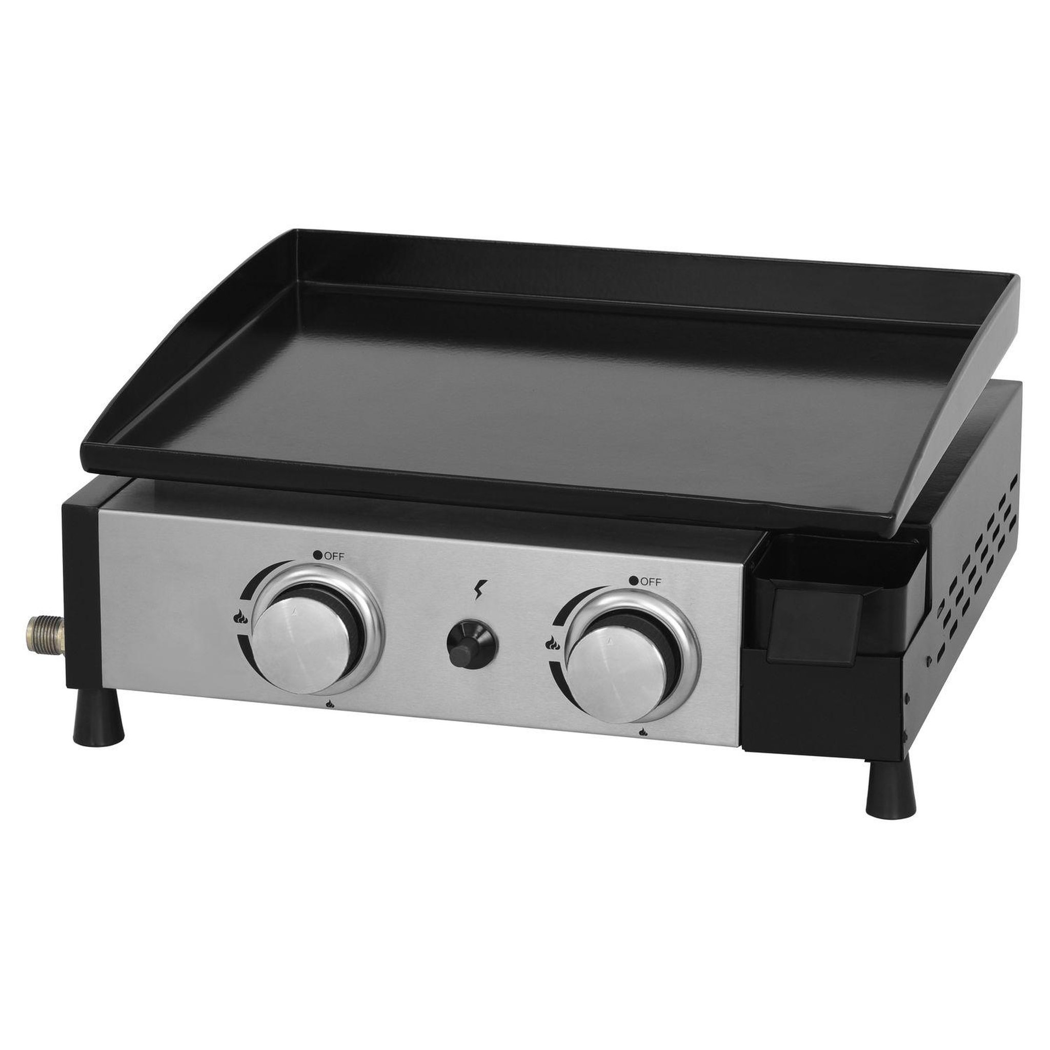 Voir la diapositive 2 : GARDENSTAR Plancha gaz à poser - 2 brûleurs - 5KW - Acier