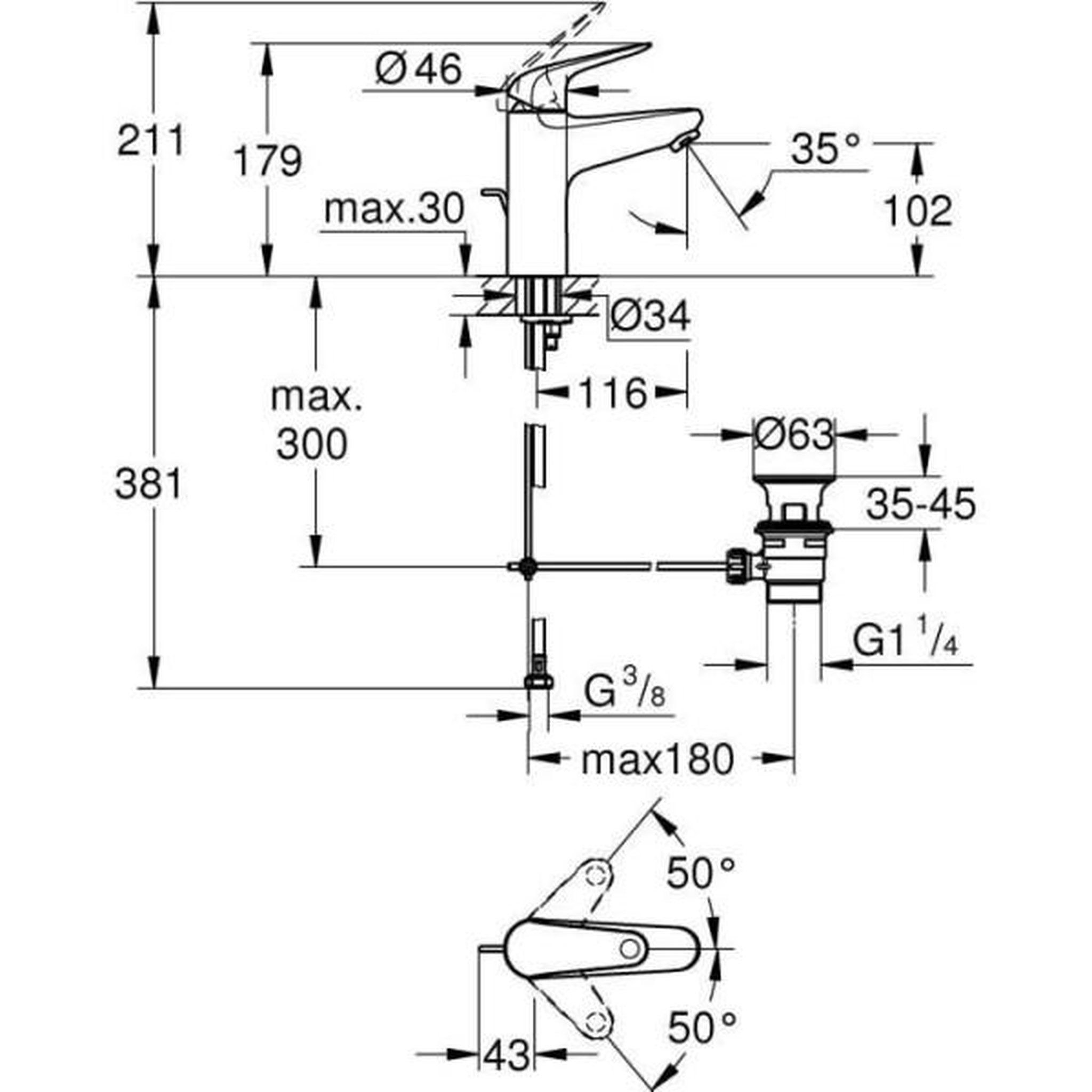 Voir la diapositive 3 : Grohe Mitigeur monocommande lavabo - grohe swift - 24325001 - chromé - taille m - economie d'eau