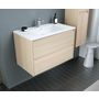 Voir la diapositive 4 : Ensemble meuble de salle de bain bloc 2 tiroirs avec vasque encastrée et miroir L80 cm LAKE