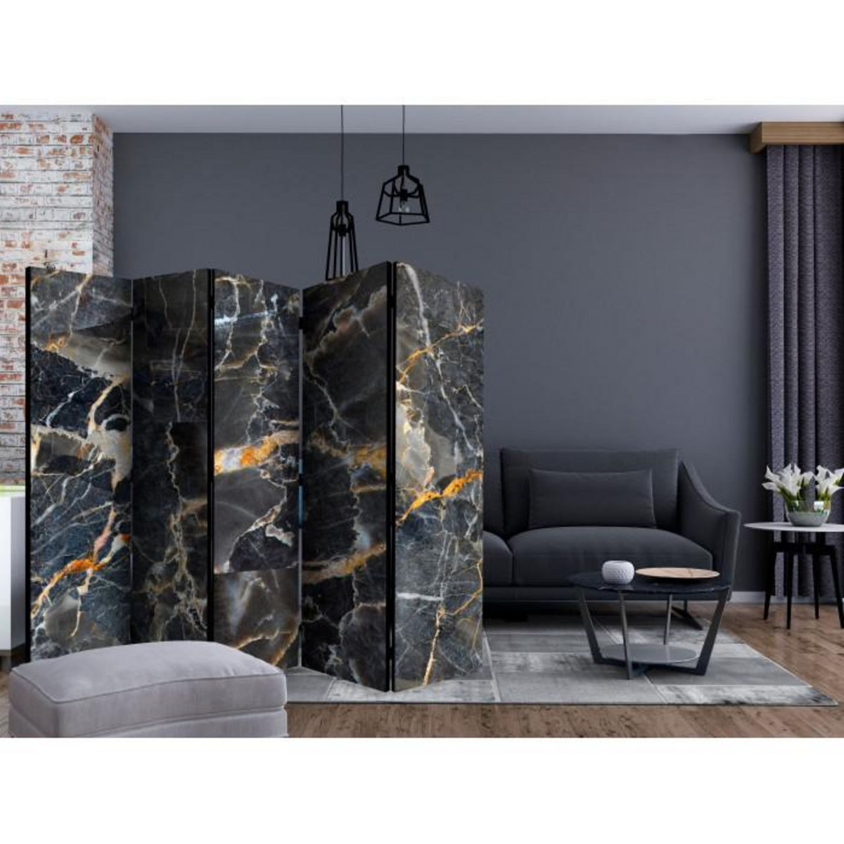Paris Prix Paravent 5 Volets  Black Marble  172x225cm