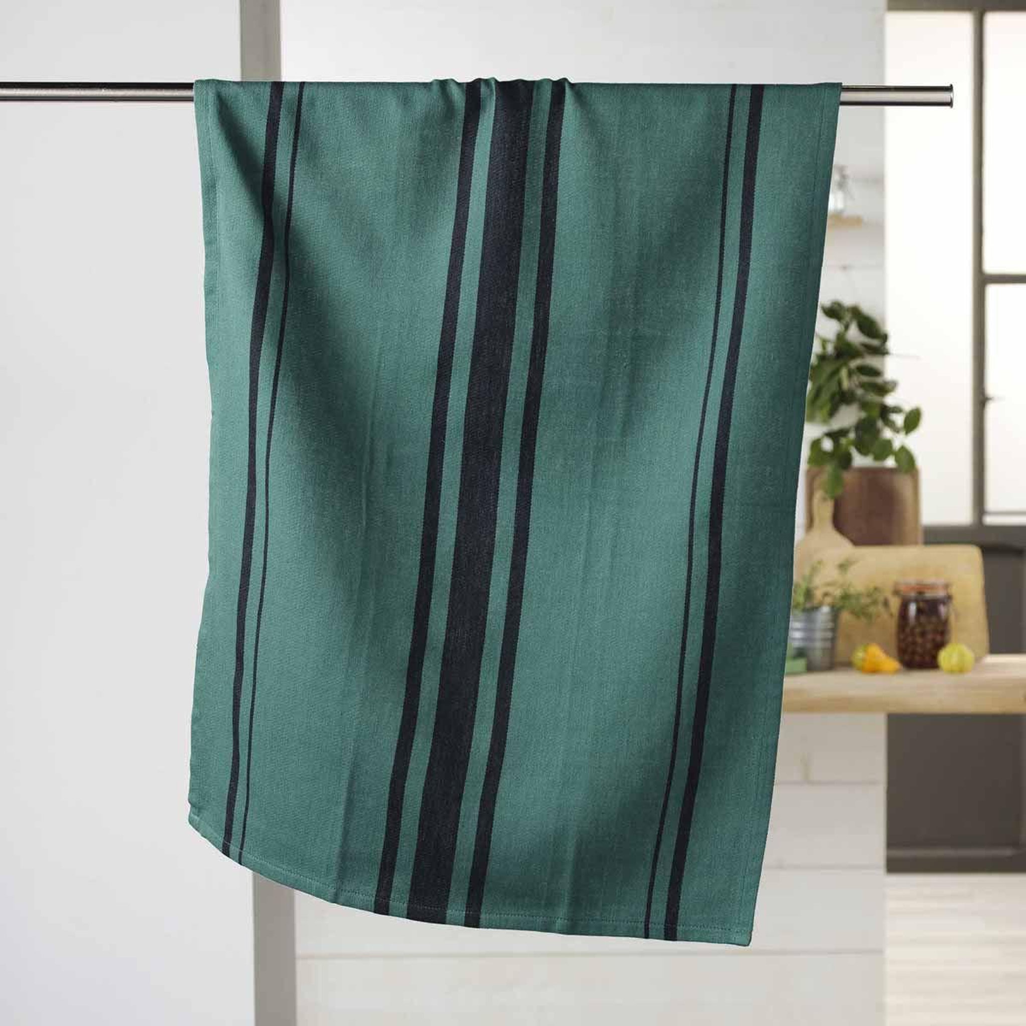 Voir la diapositive 2 : Douceur d'Intérieur Torchon en Coton Tissé  Comptoir  50x70cm Émeraude