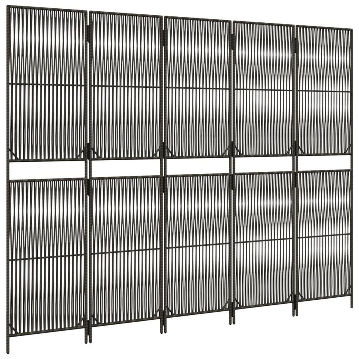 VIDAXL Cloison de separation 5 panneaux gris resine tressee