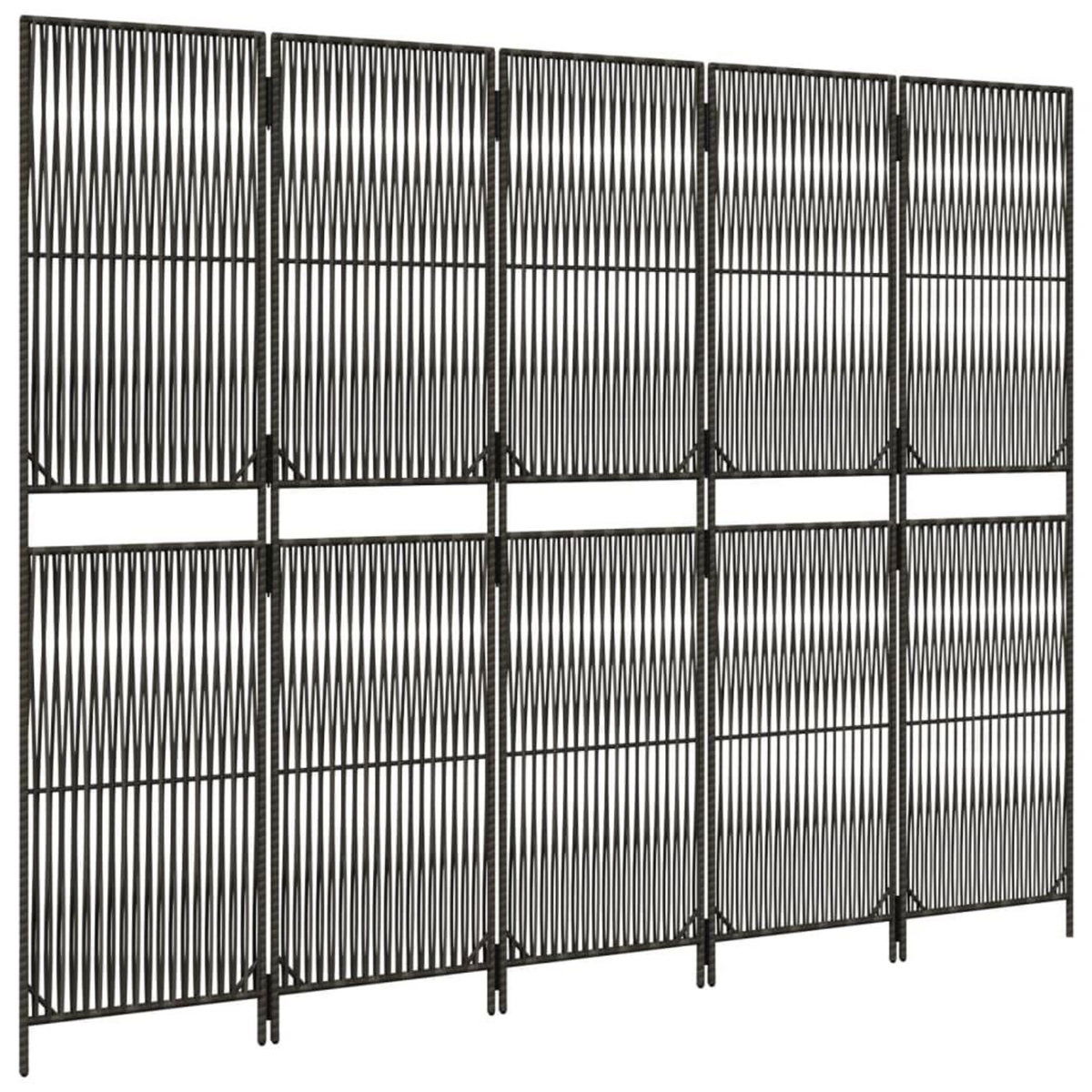 VIDAXL Cloison de separation 5 panneaux gris resine tressee