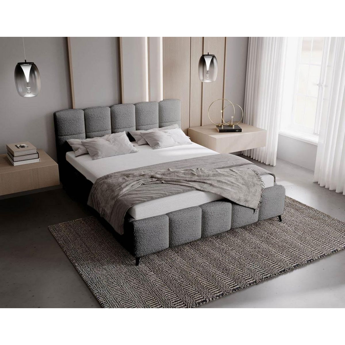 BEST MOBILIER Paulito - lit coffre - 160x200 cm - sommier inclus - en tissu bouclette