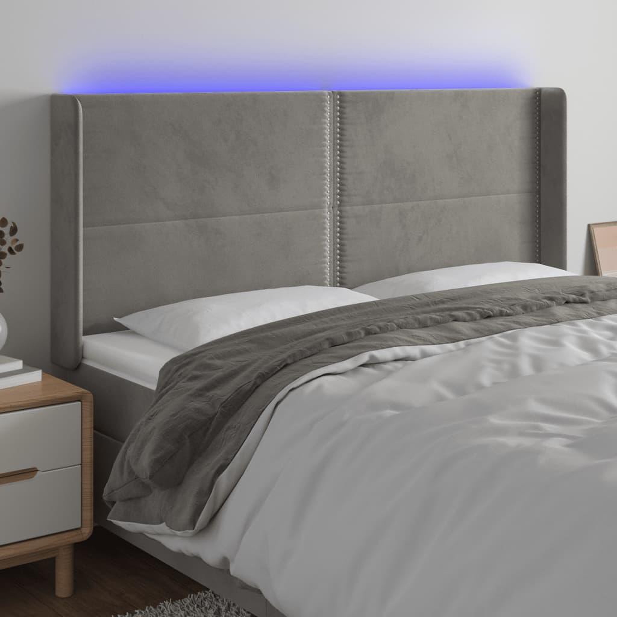 Voir la diapositive 1 : VIDAXL Tete de lit a LED Gris clair 183x16x118/128 cm Velours
