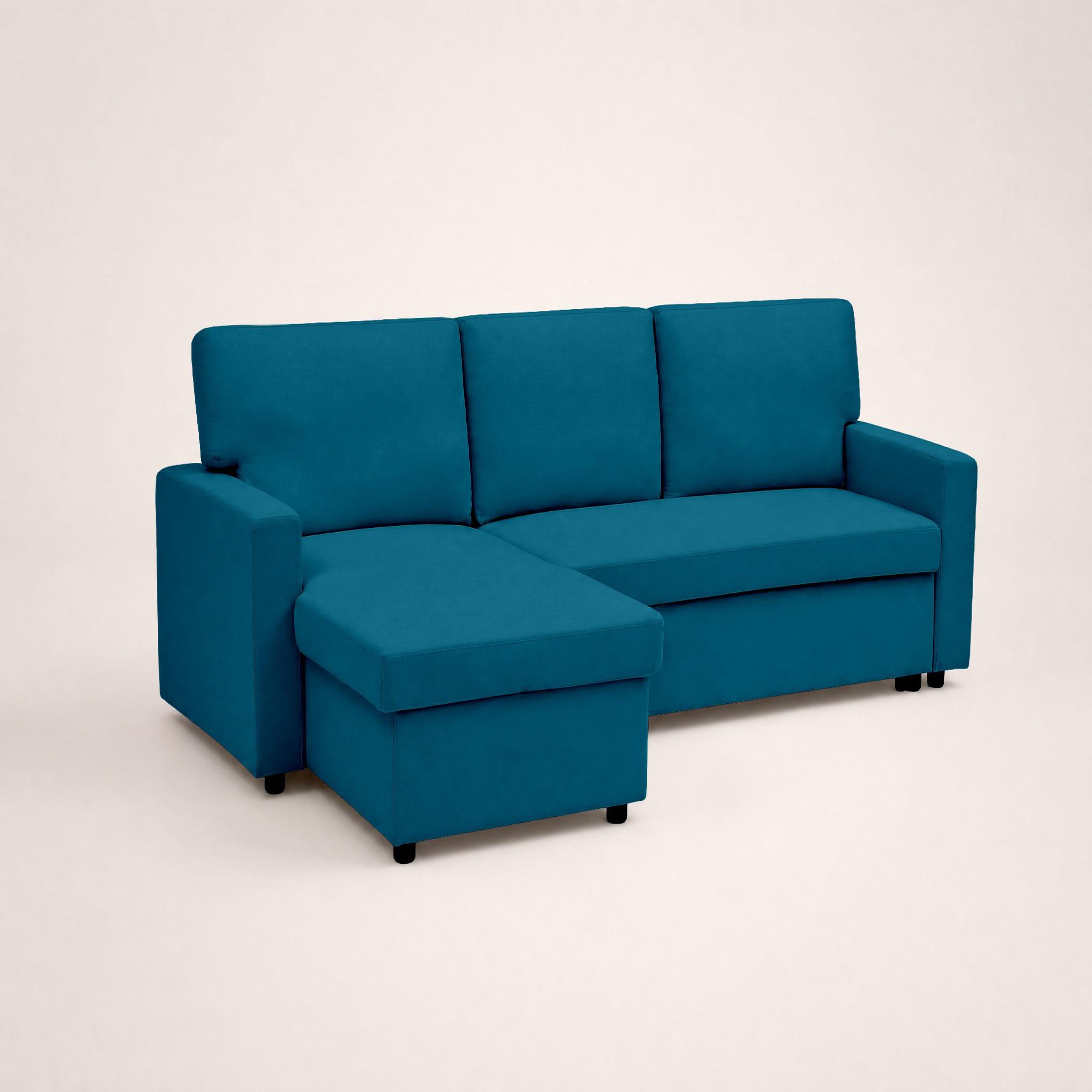 Voir la diapositive 3 : BEST MOBILIER Meiya - canapé d'angle réversible 4 places convertible avec coffre en tissu