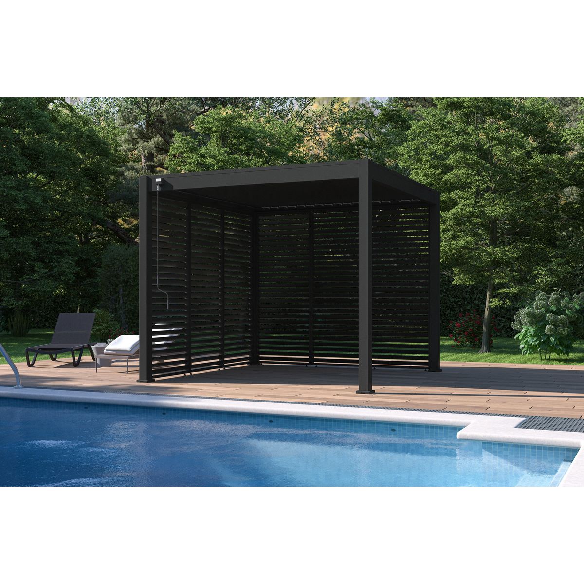 Panneau brise-vue Aluminium Pergola Bioclimatique OMBREA® - largeur 1 m - Anthracite - ventelles horizontales