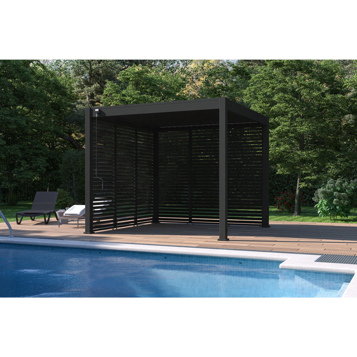 Panneau brise-vue Aluminium Pergola Bioclimatique OMBREA® - largeur 1 m - Anthracite - ventelles horizontales