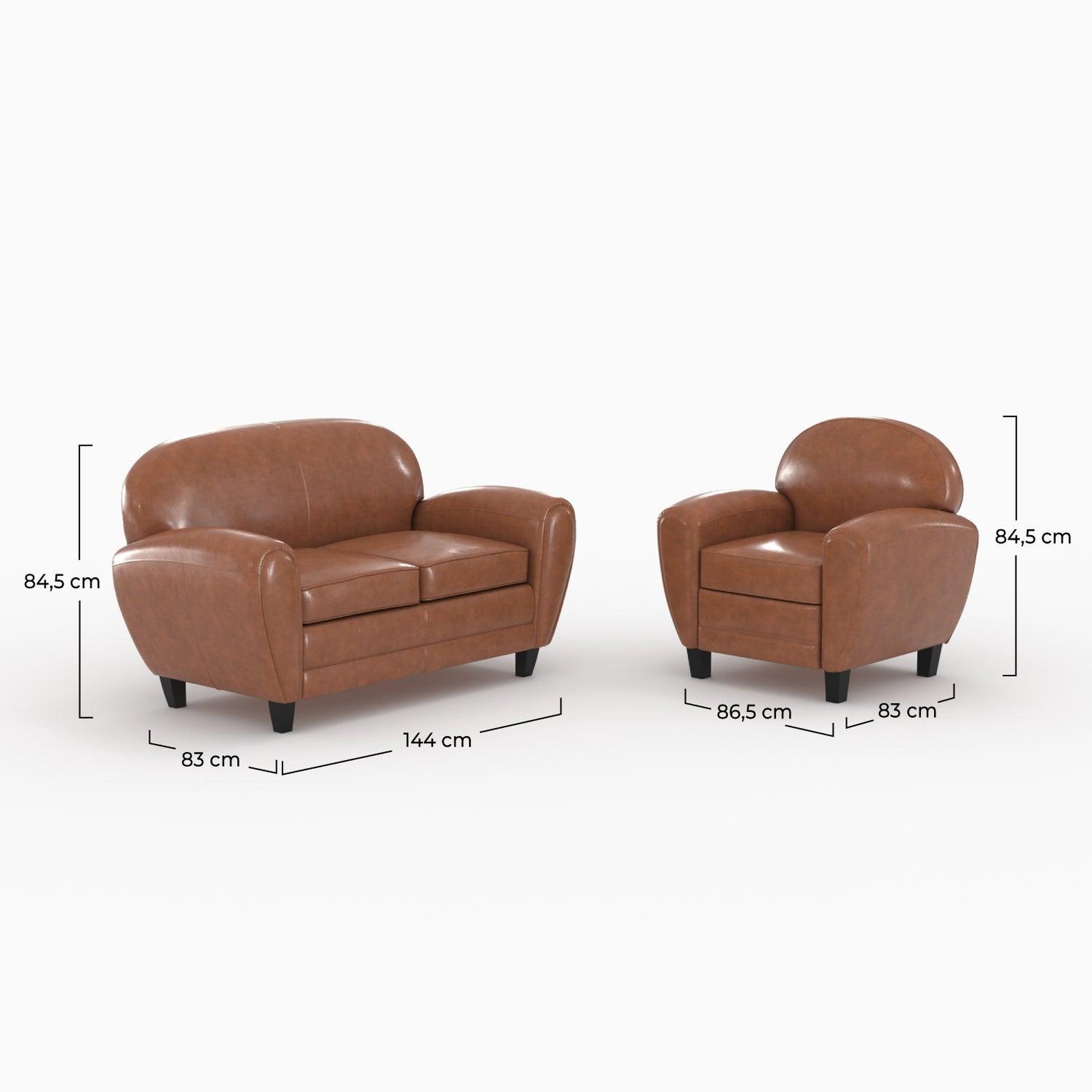 Voir la diapositive 4 : MAISON PAVANE Ensemble canapé et fauteuil camel 3 places-club