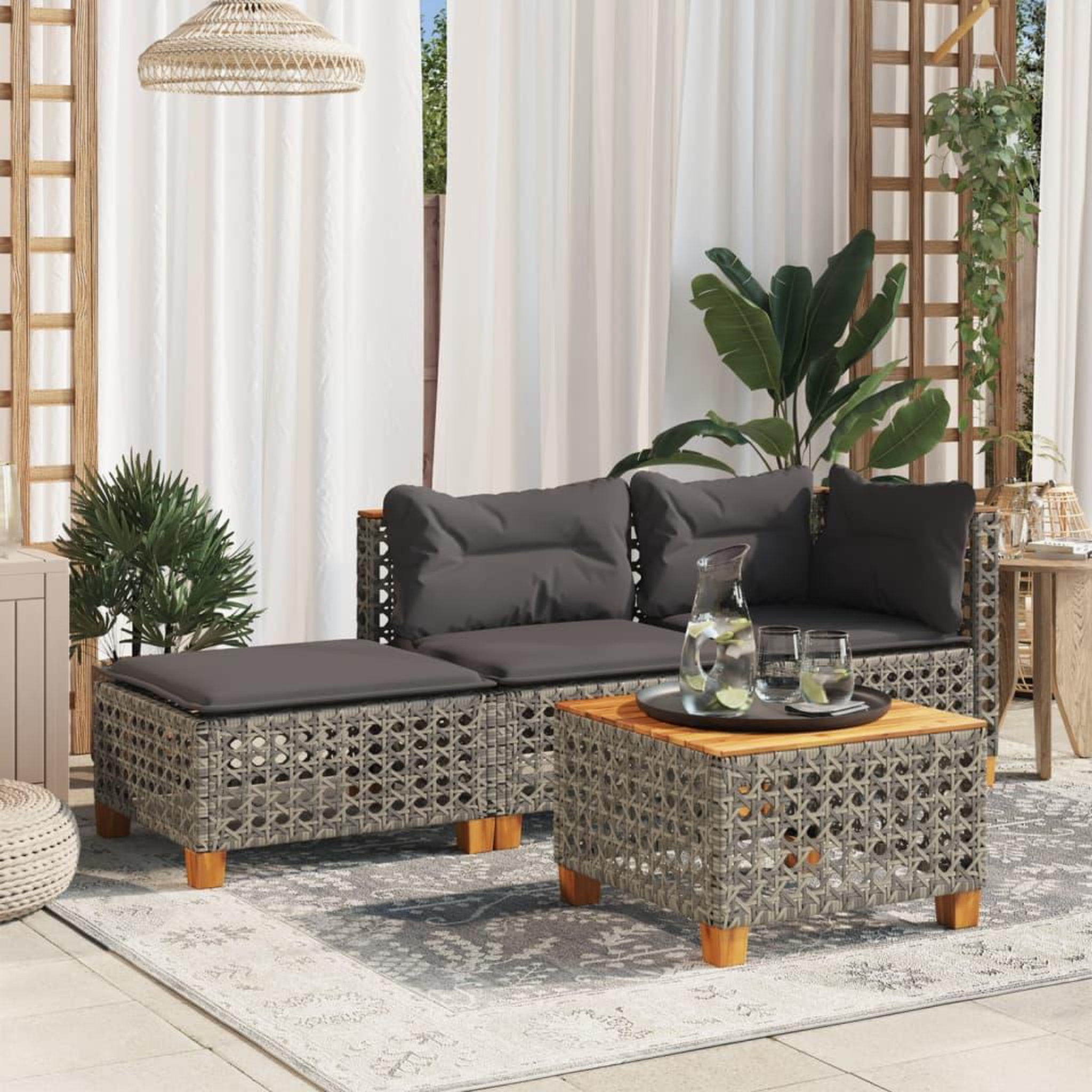 Voir la diapositive 3 : VIDAXL Tabouret de jardin et coussin gris 63,5x56x32 cm resine tressee