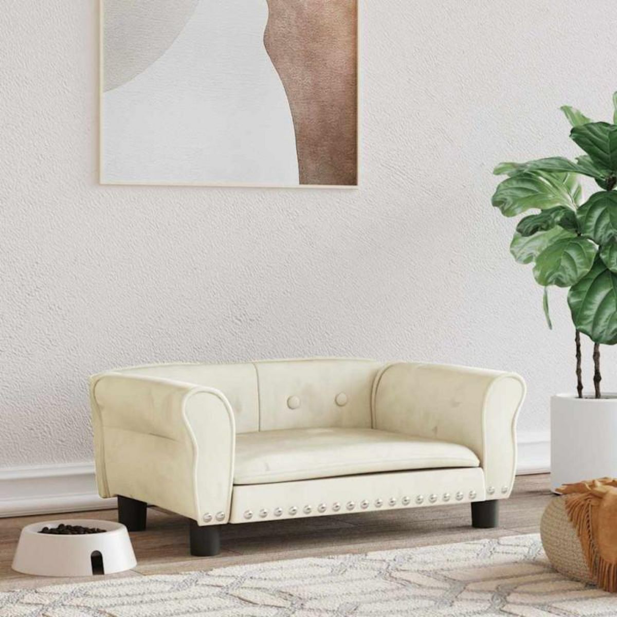 VIDAXL Lit pour chien crème 70x45x30 cm velours