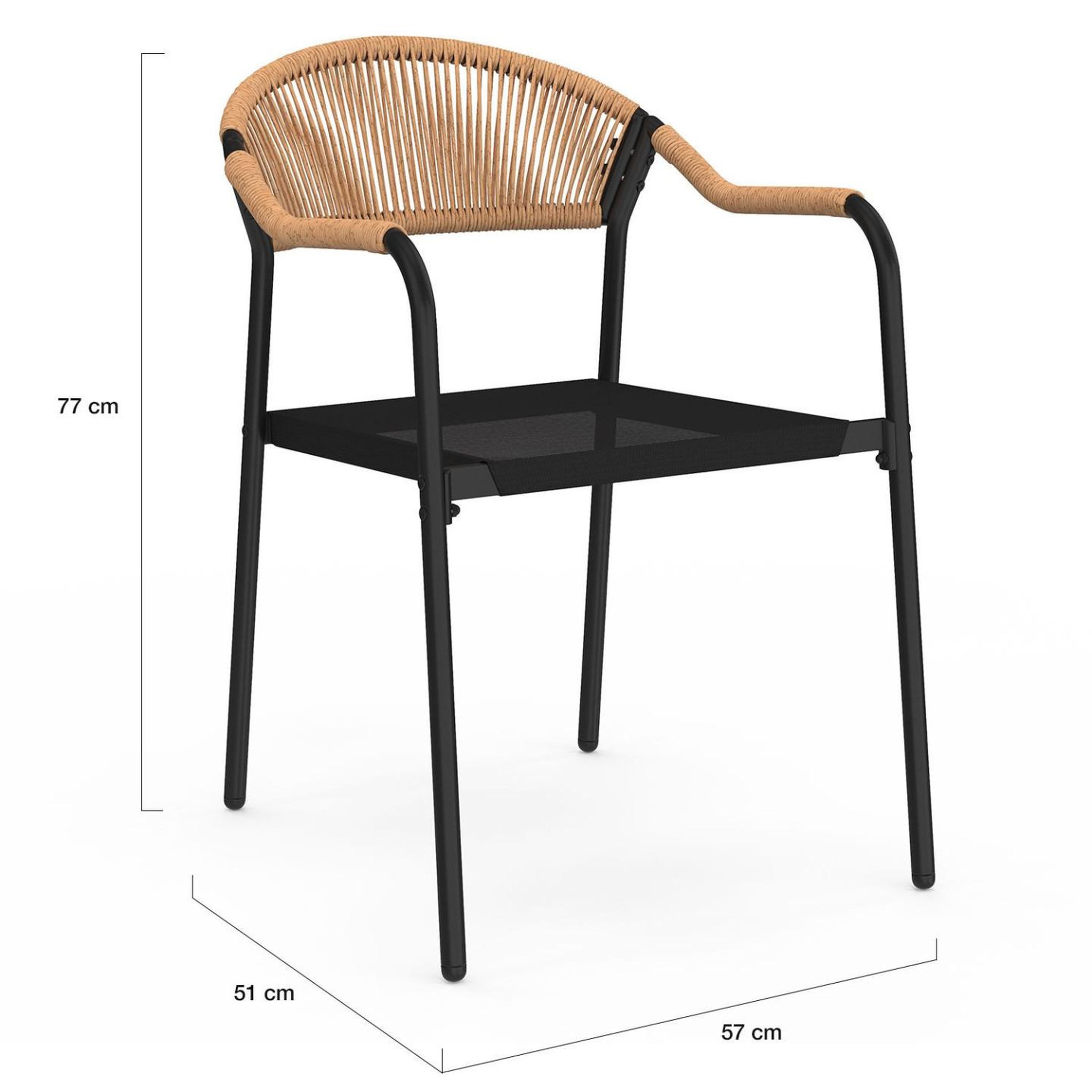 Voir la diapositive 6 : ID MARKET Lot de 6 chaises de jardin madeira métal, cordage et textilène noir et rotin clair