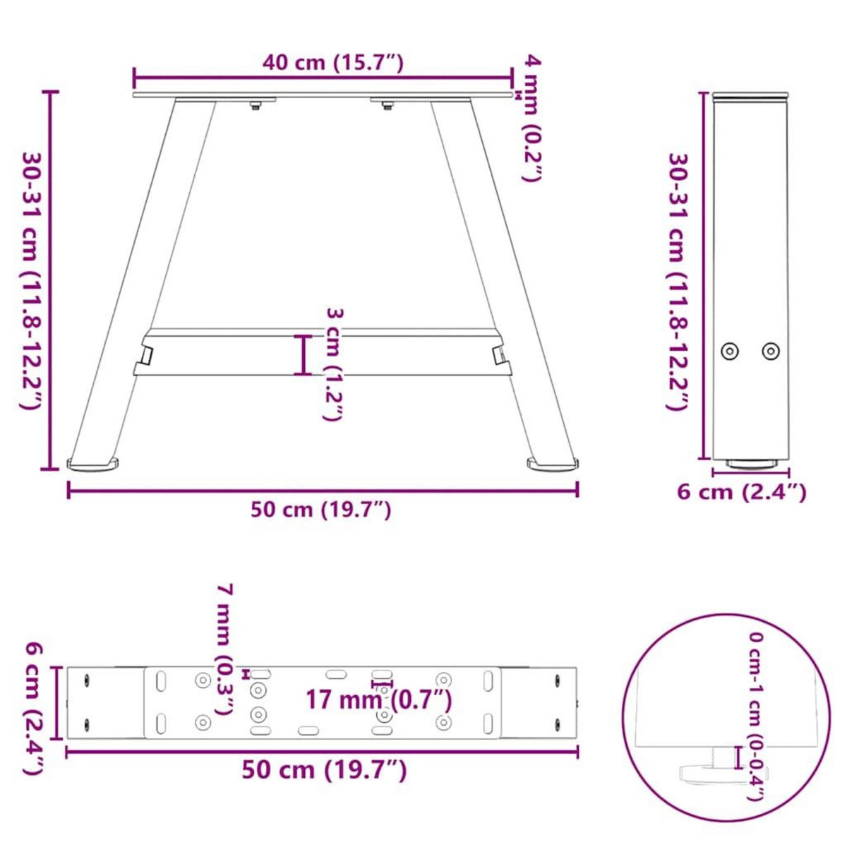 VIDAXL Pieds de table basse forme de A 2 pcs blanc 50x(30-31) cm acier