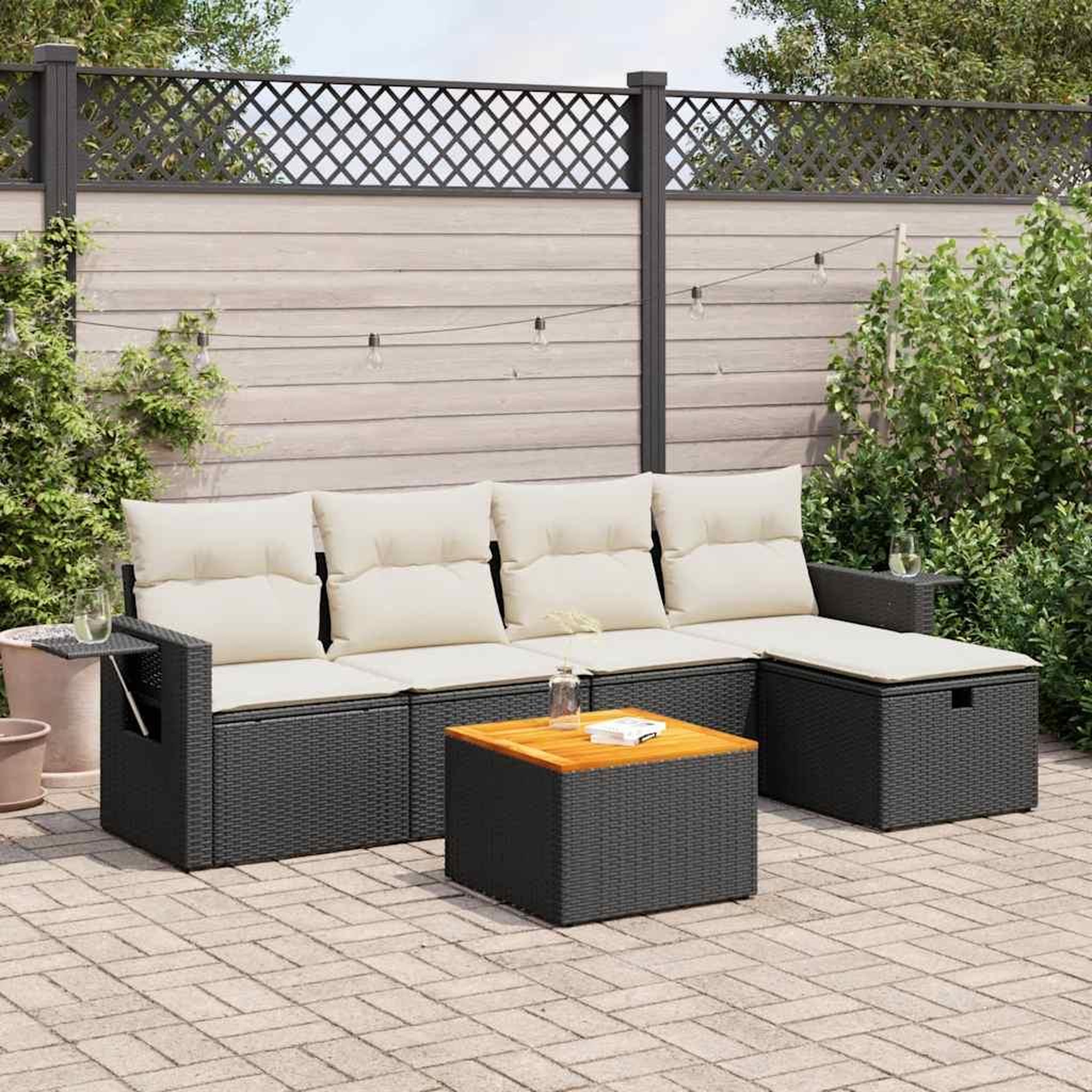 VIDAXL Salon de jardin 6 pcs avec coussins noir resine tressee
