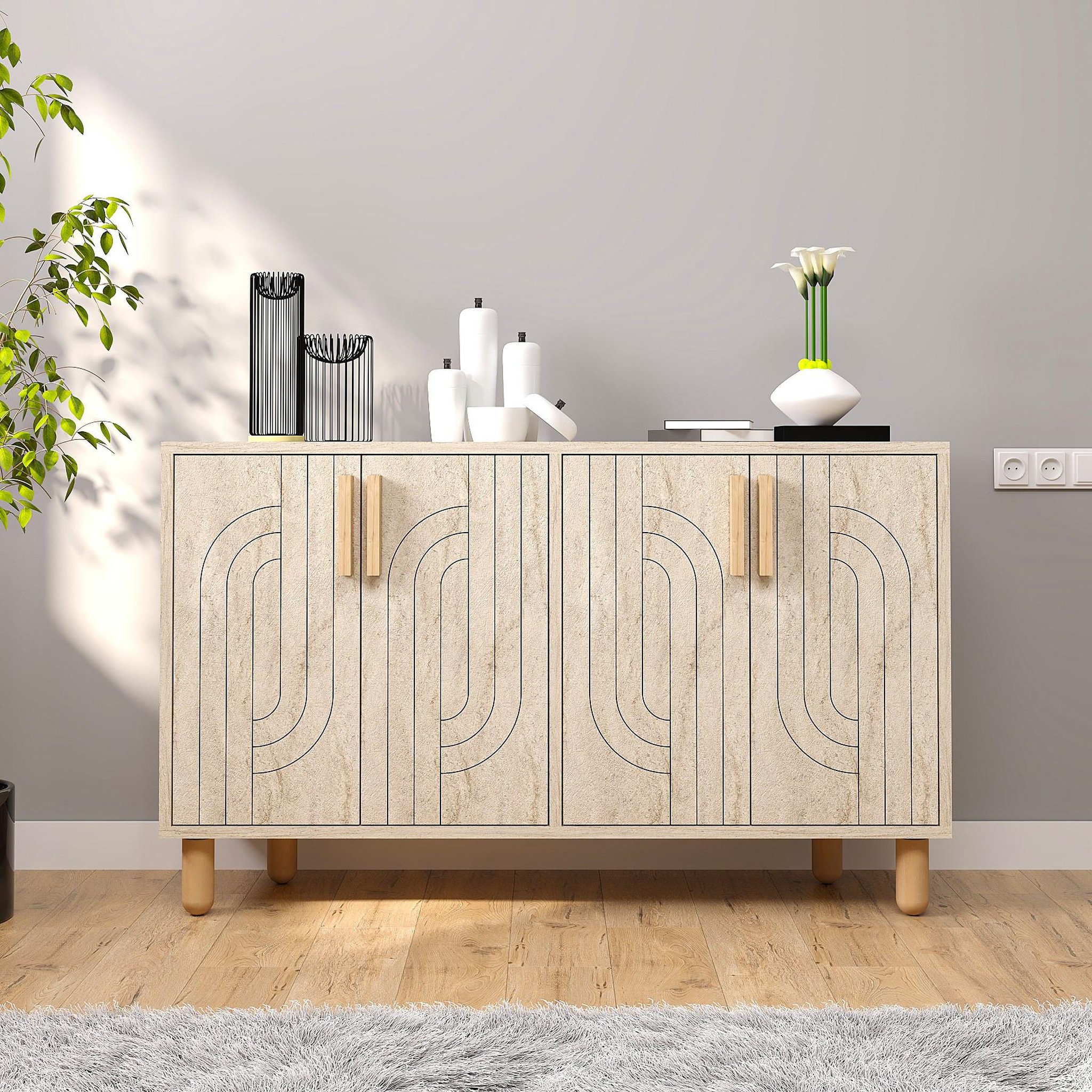 Voir la diapositive 2 : Habitat et Jardin Buffet en bois  Rodney  - 120 x 30 x 74 cm - Travertin