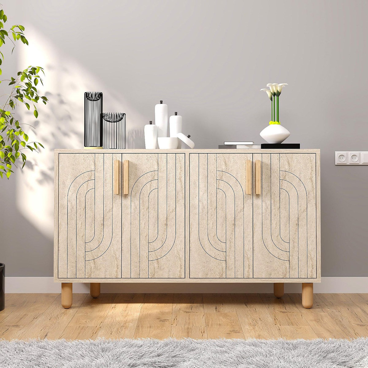 Habitat et Jardin Buffet en bois  Rodney  - 120 x 30 x 74 cm - Travertin