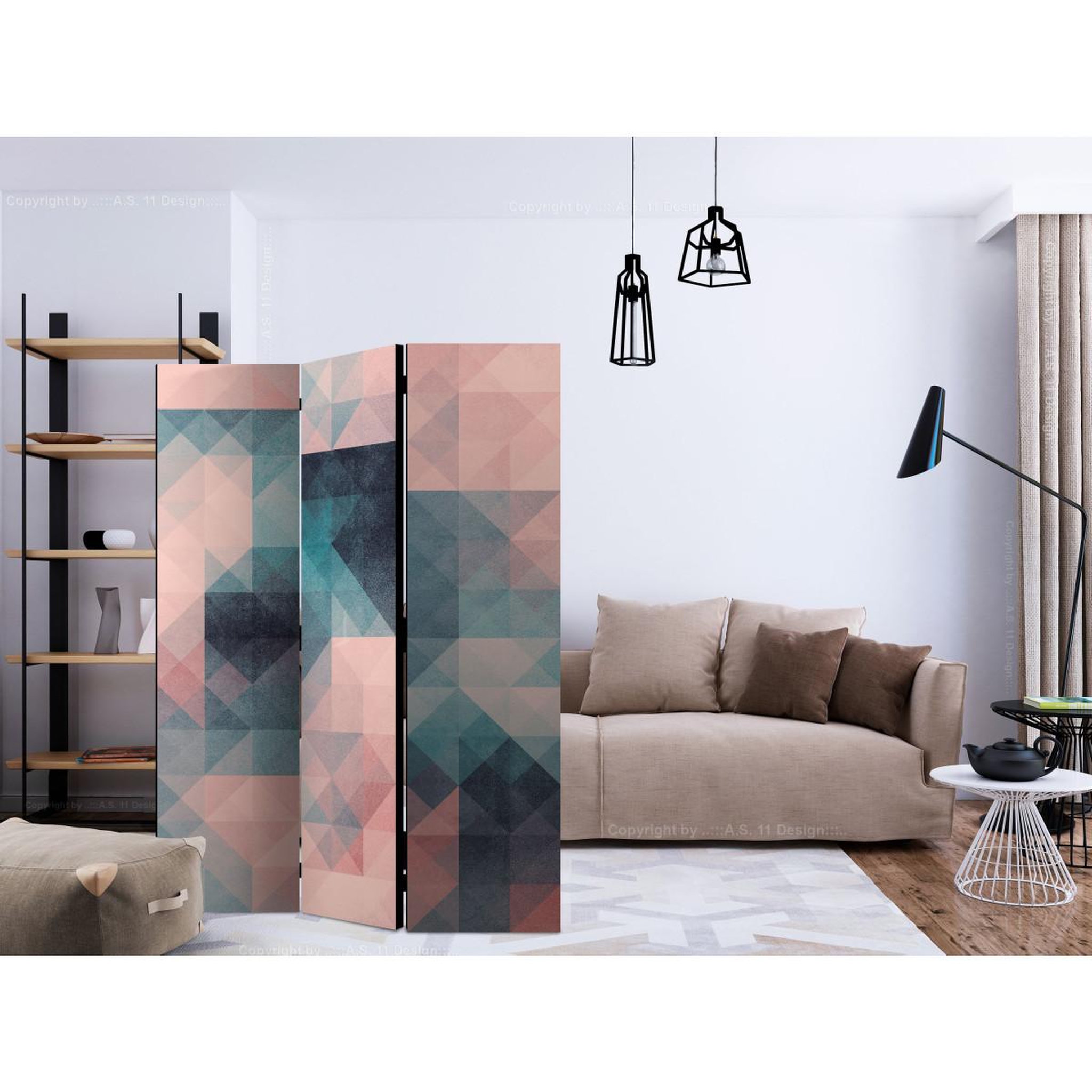 Voir la diapositive 2 : Paris Prix Paravent 3 volets  pixels green & pink  135x172cm