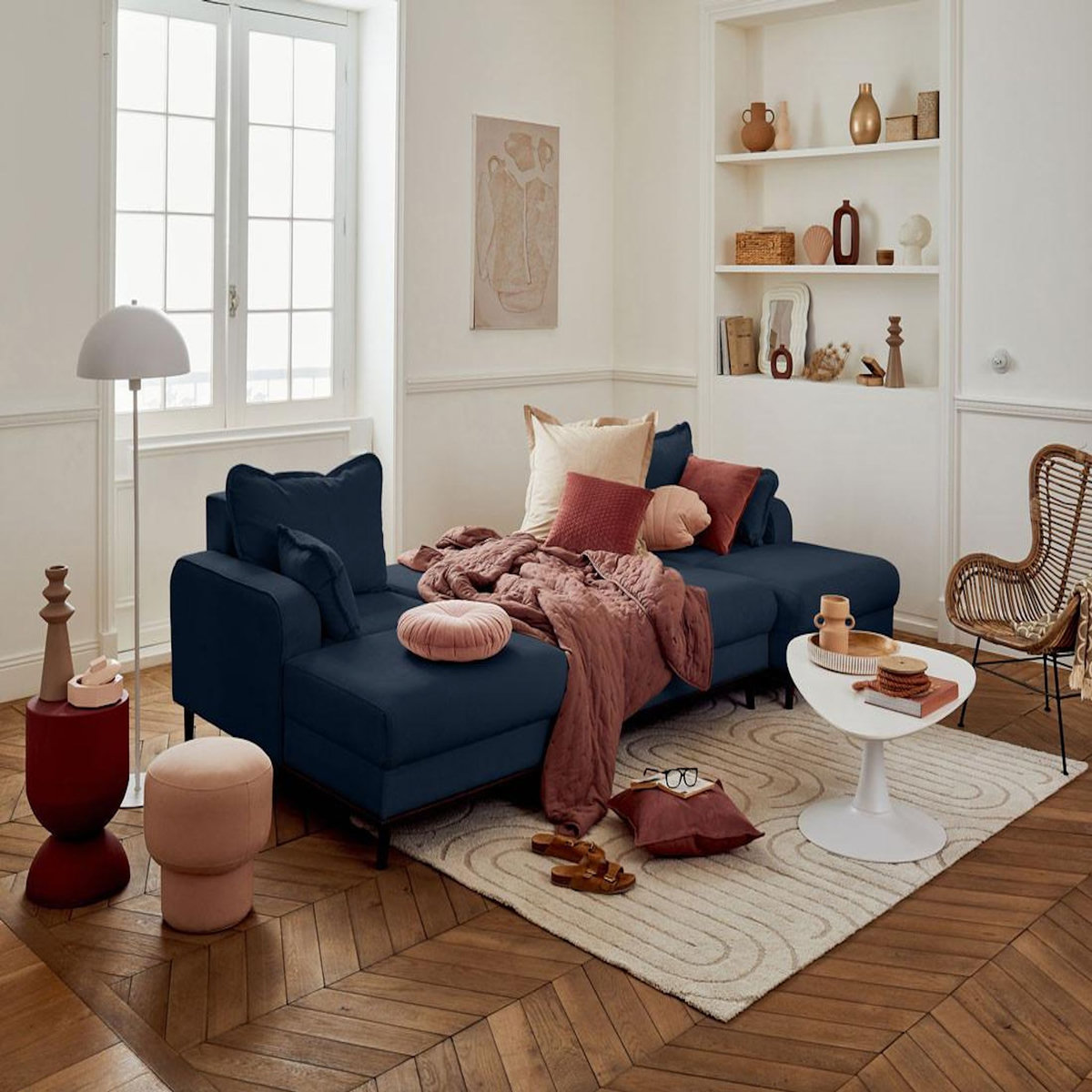 LISA DESIGN Albane - canapé panoramique en u - 7 places - convertible avec coffre - en velours côtelé