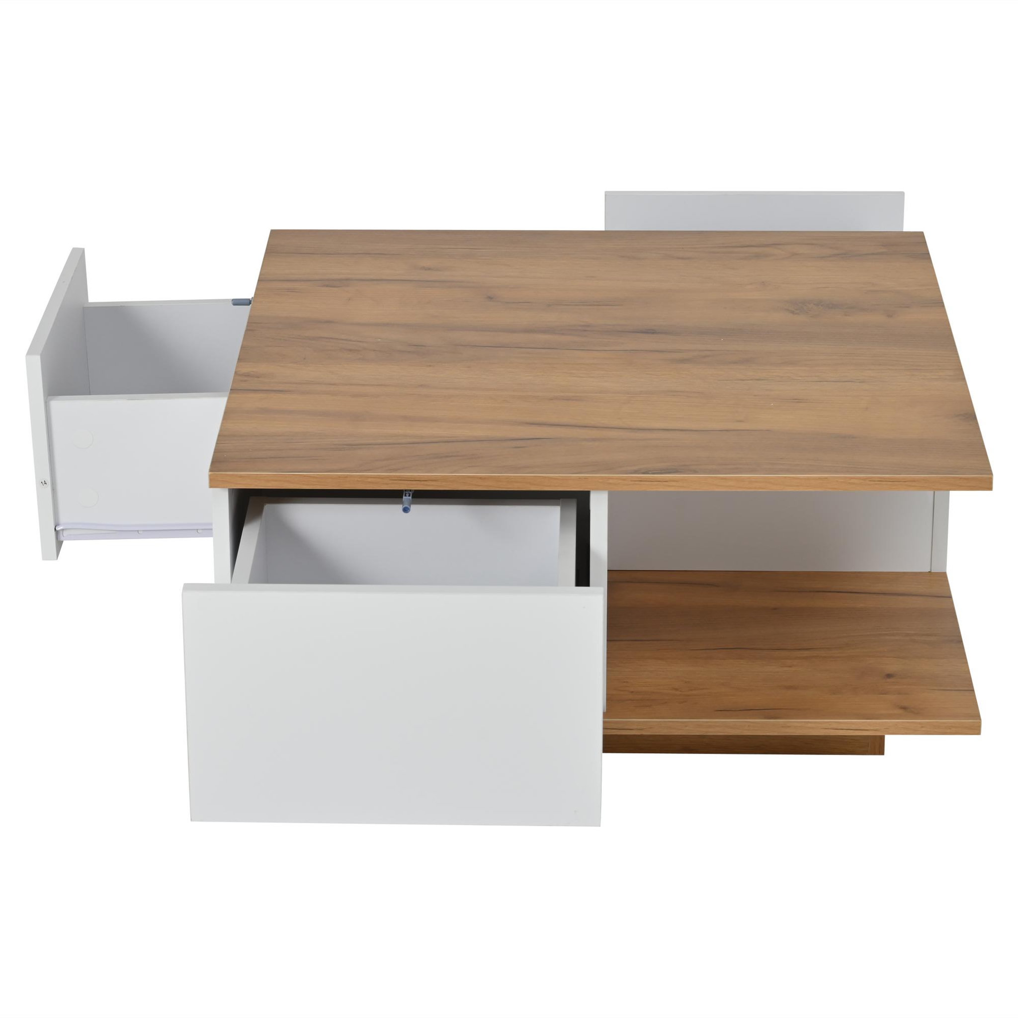 MERAX Table basse carrée blanc+naturel avec 3 tiroirs - 70x70 cm panneau de particules