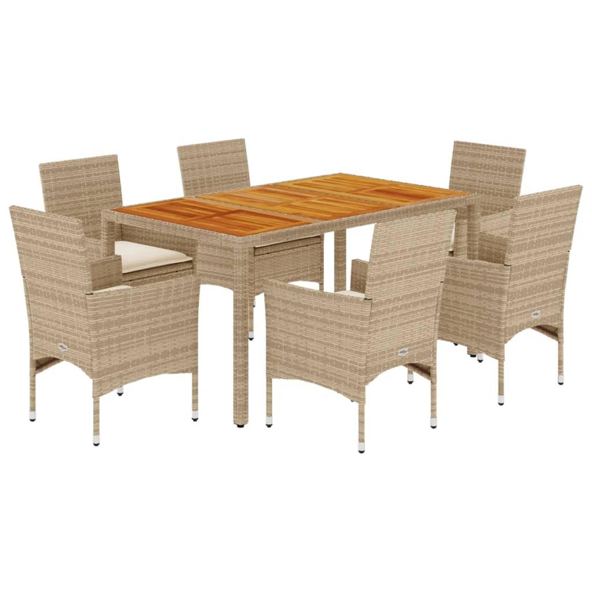Voir la diapositive 2 : VIDAXL Ensemble a manger de jardin et coussins 7pcs beige rotin acacia