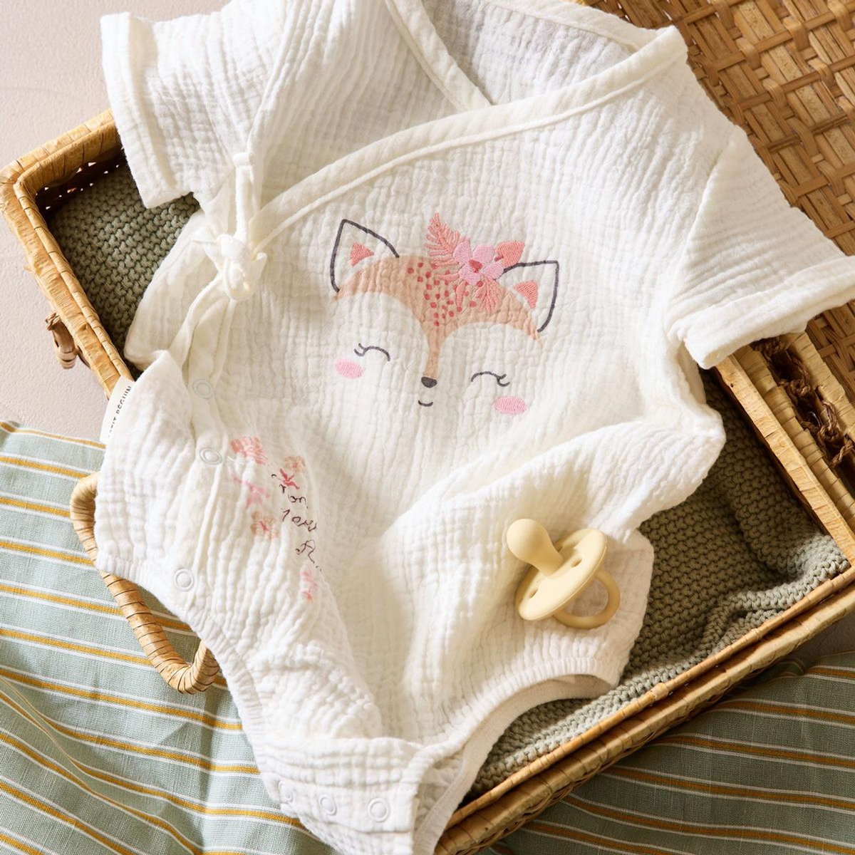 Petit Béguin Barboteuse bébé en gaze de coton Louison