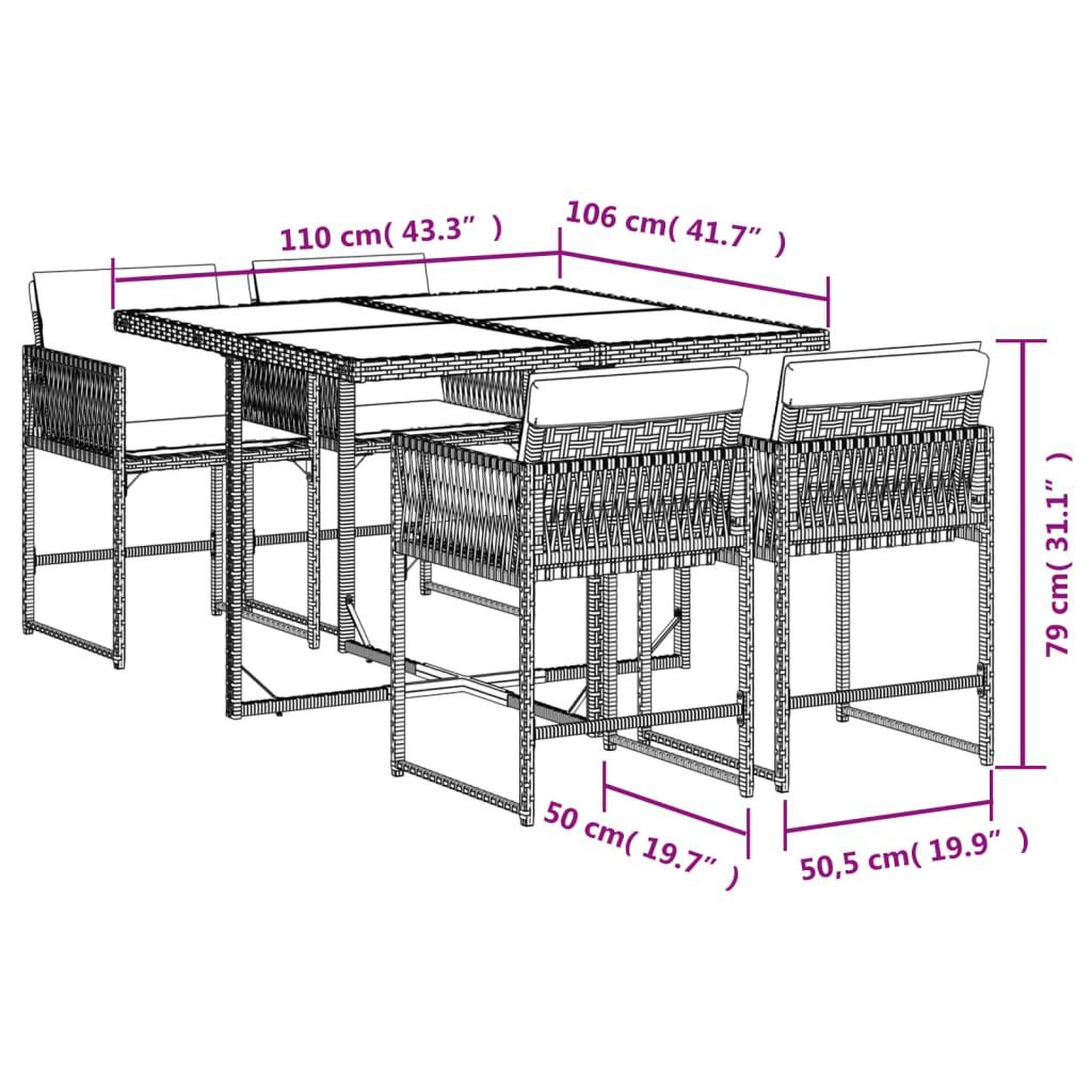 Voir la diapositive 4 : VIDAXL Ensemble a manger de jardin avec coussins 5pcs Beige poly rotin