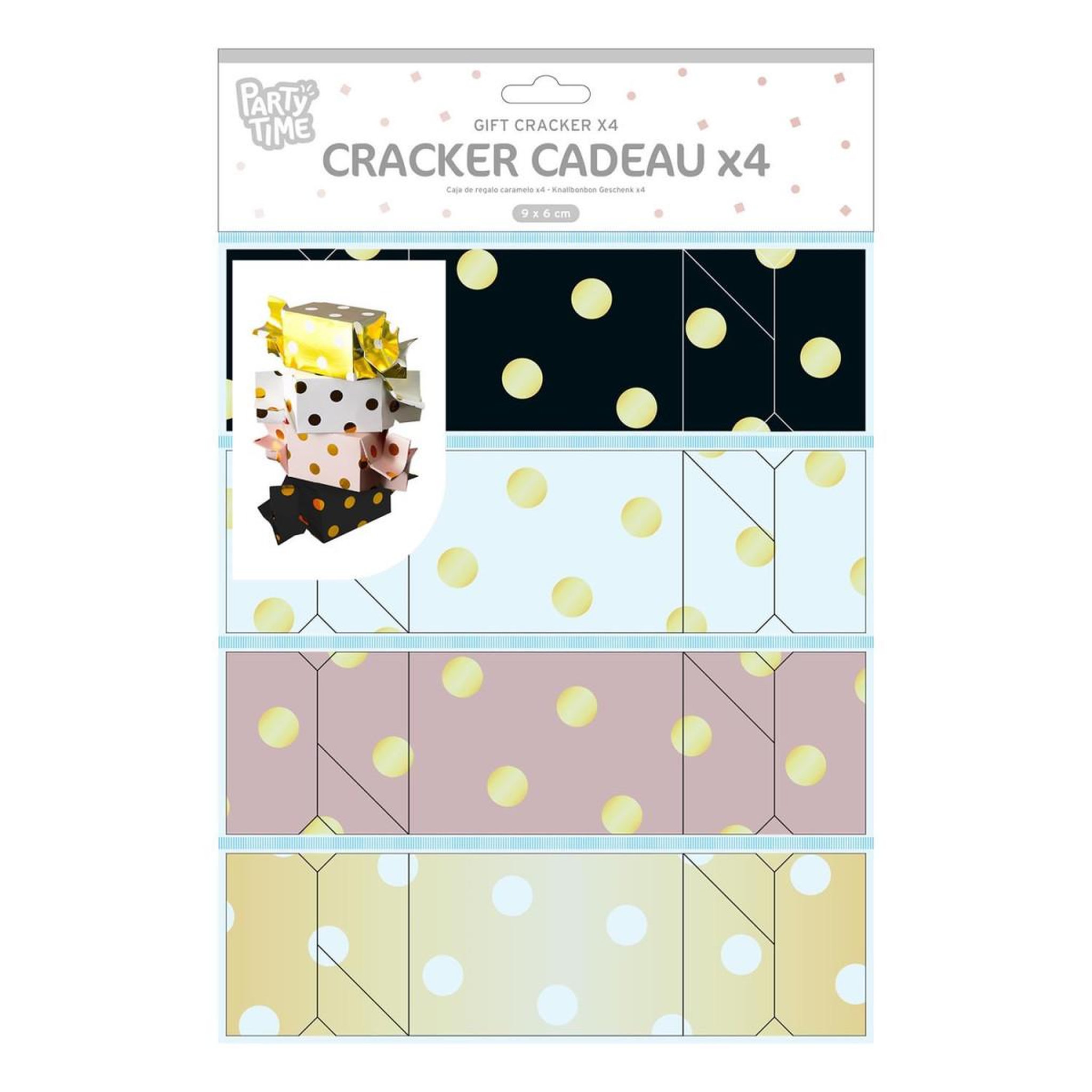Voir la diapositive 1 : PARTY TIME Lot de 4 emballages cadeaux  cracker  9cm multicolore