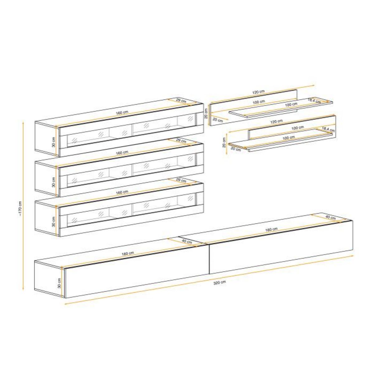 Paris Prix Meuble TV Mural Design  Fly X  320cm Blanc
