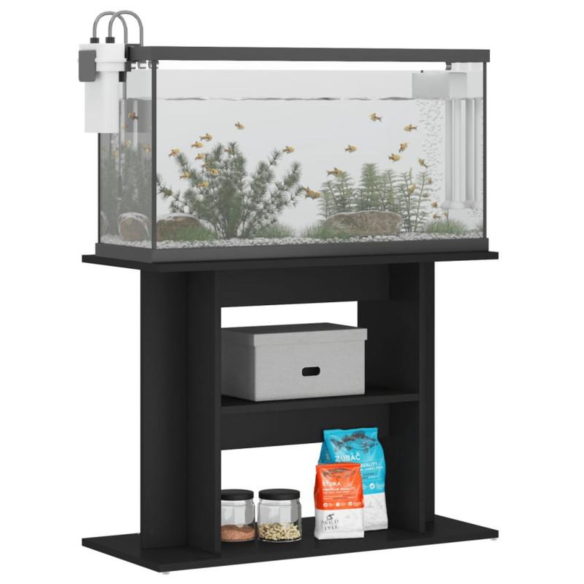 Voir la diapositive 3 : VIDAXL Support pour aquarium noir 80x35x60 cm bois d ingénierie