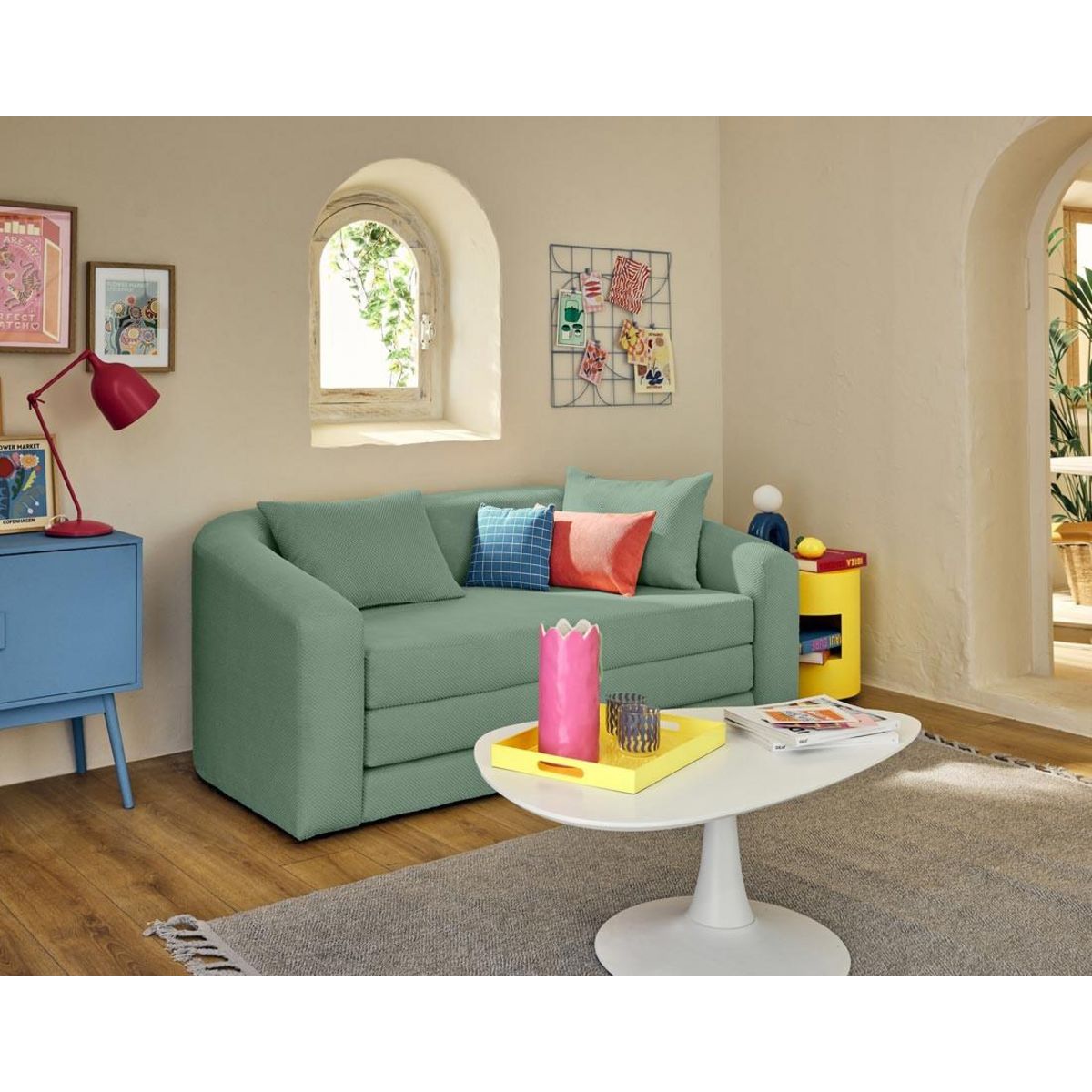 BEST MOBILIER Nuvia - canapé convertible déplimousse 2 places en velours texturé