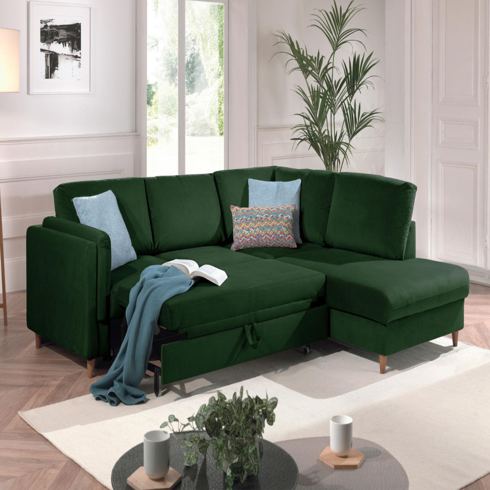 Voir la diapositive 3 : BEST MOBILIER Brooke - canapé d'angle droit - convertible - 5 places - en velours